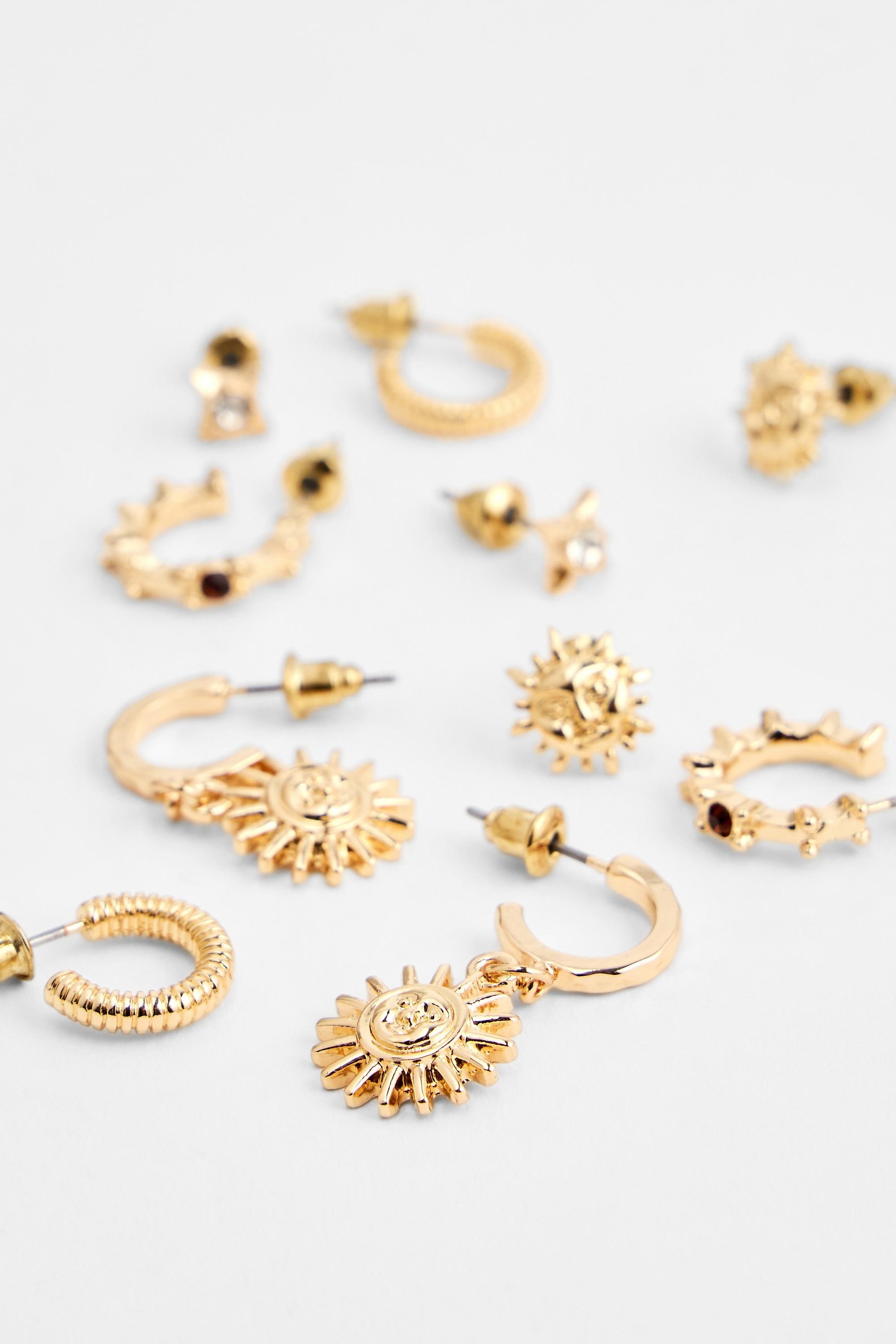 Gold Silence + Noise Sun Stacking Earrings, Set Of 5, GOLD, large image number 2