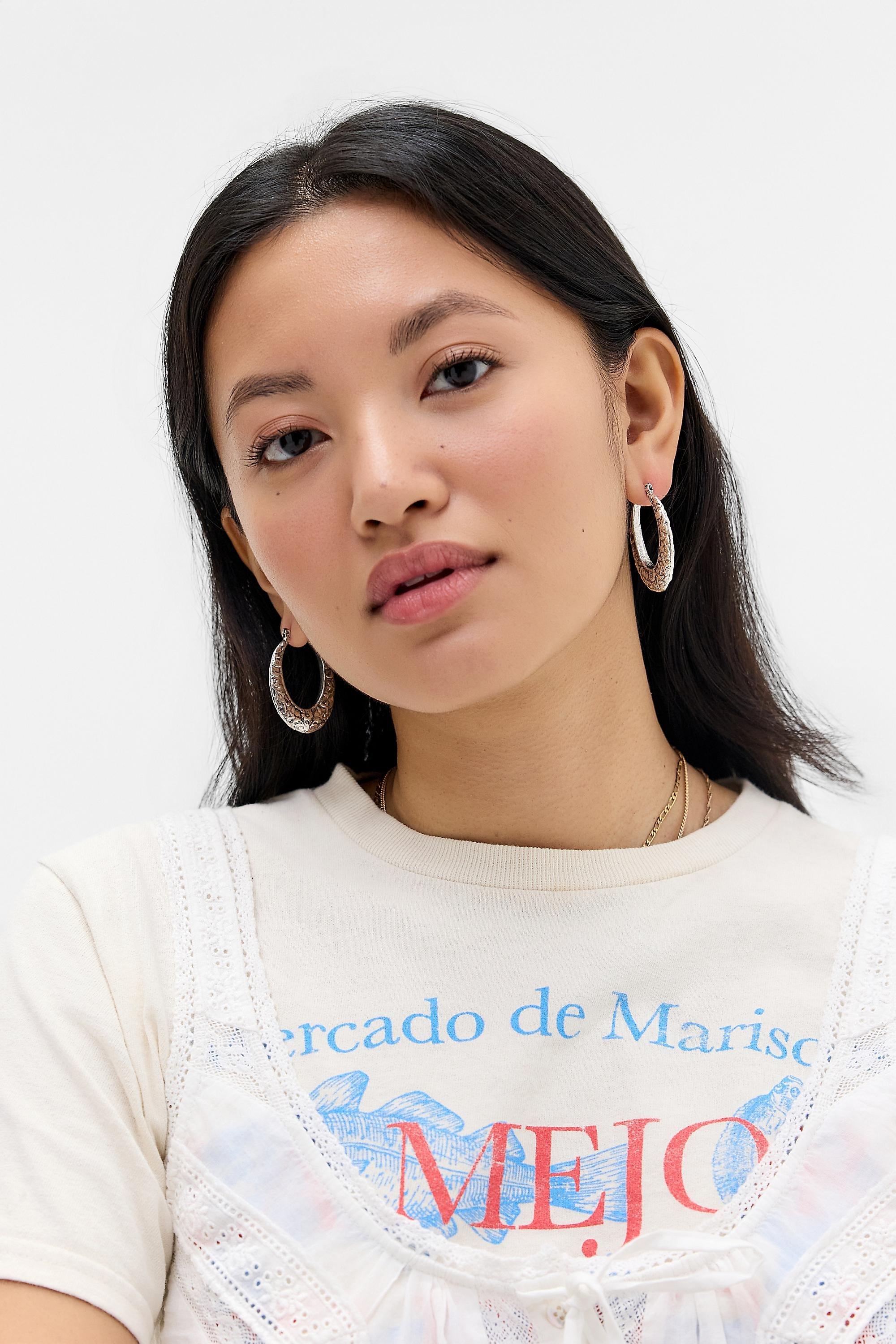 Silver Silence + Noise Metal Etched Hoop Earrings Set Of 2, SLVR, large image number 0