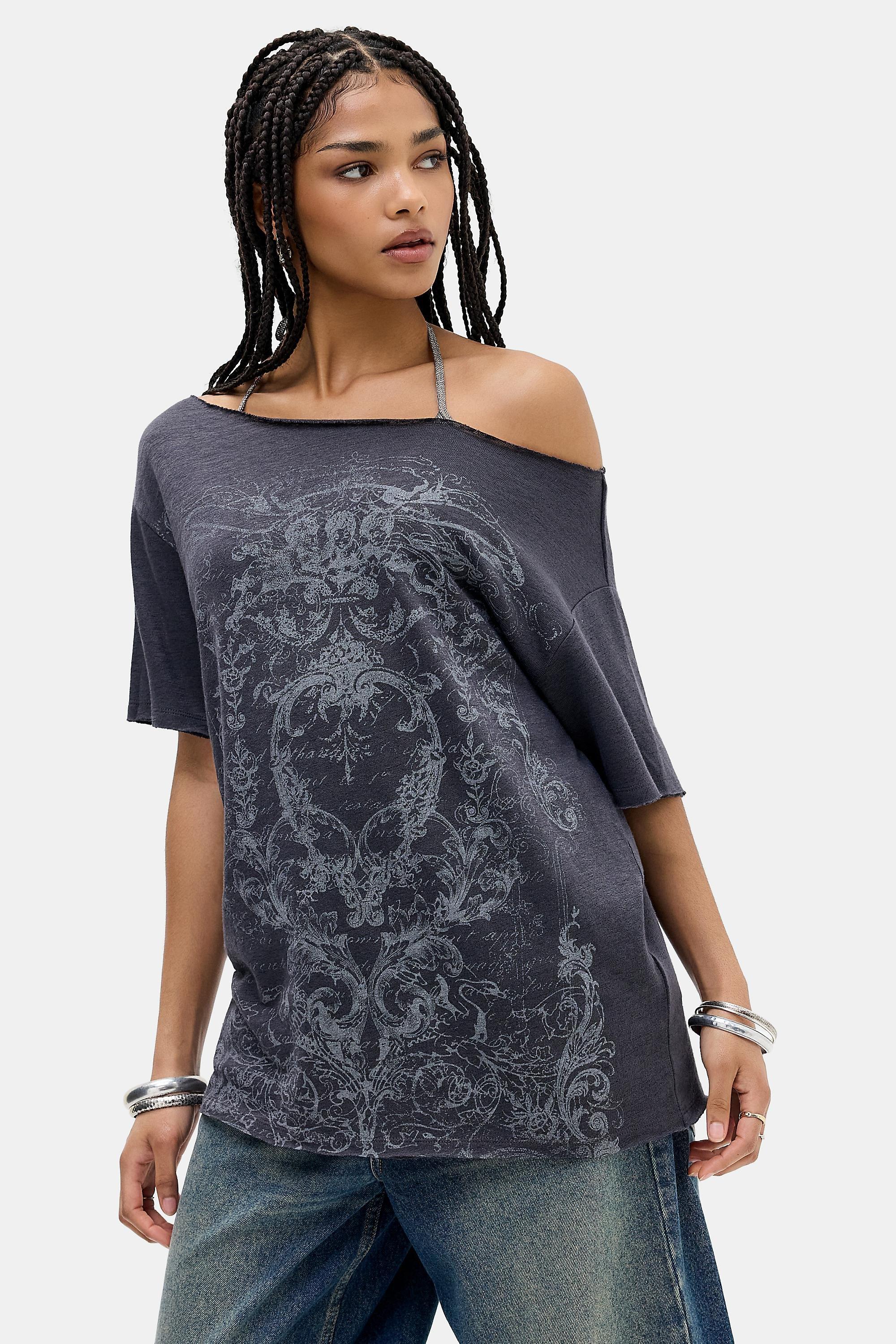 Black Uo Romantic Grunge Off Shoulder Top, BLK, medium