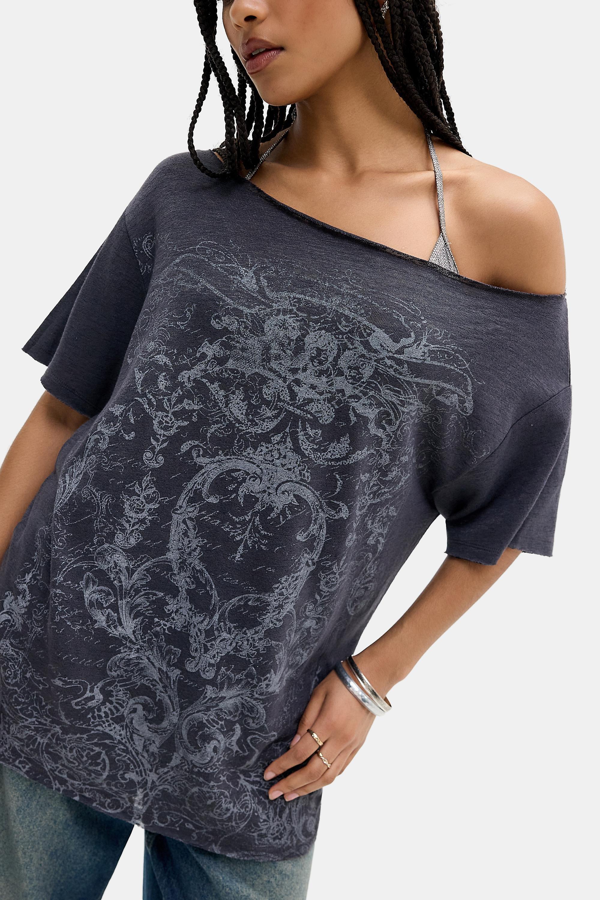 Black Uo Romantic Grunge Off Shoulder Top, BLK, medium