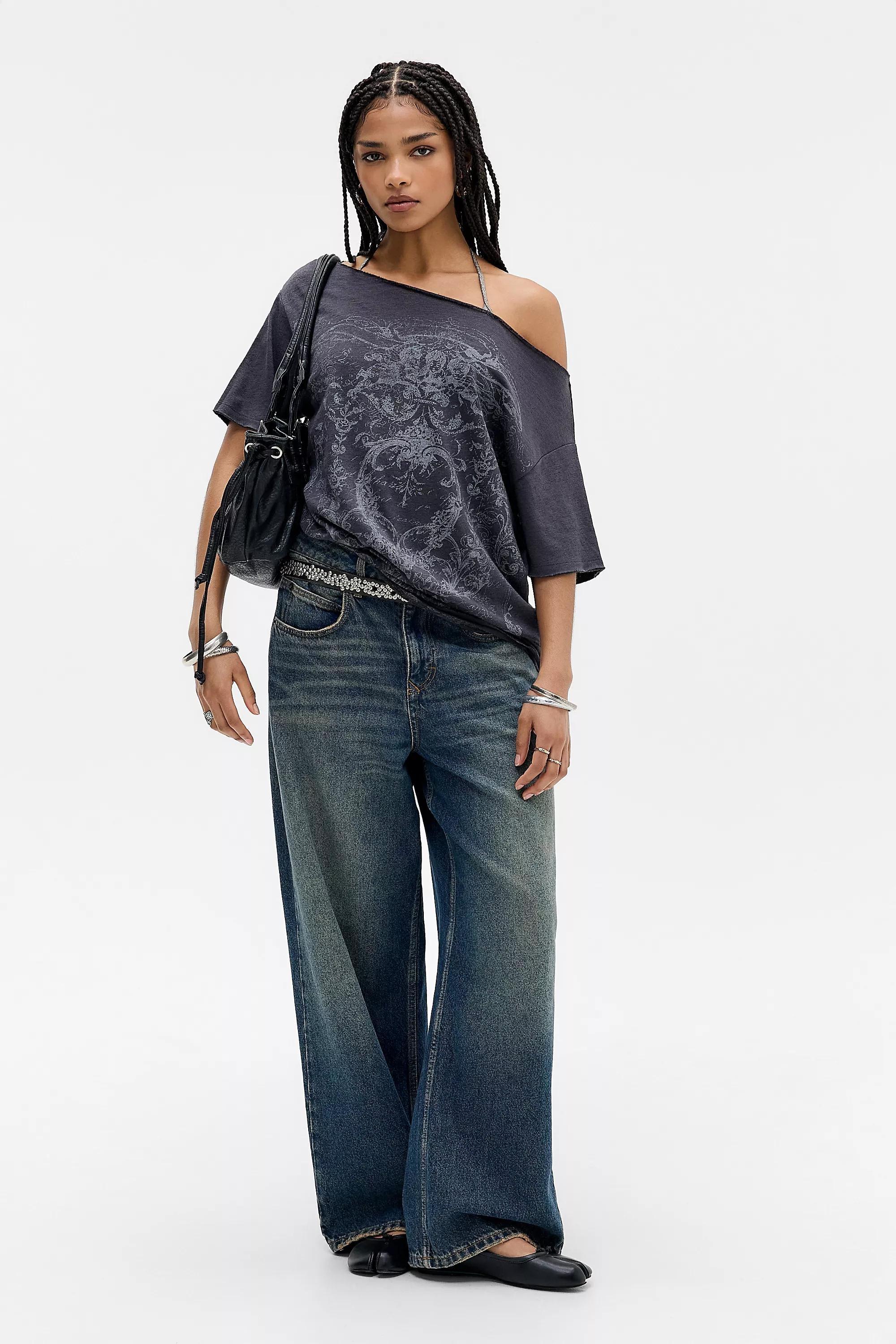 Black Uo Romantic Grunge Off Shoulder Top, BLK, large image number 3