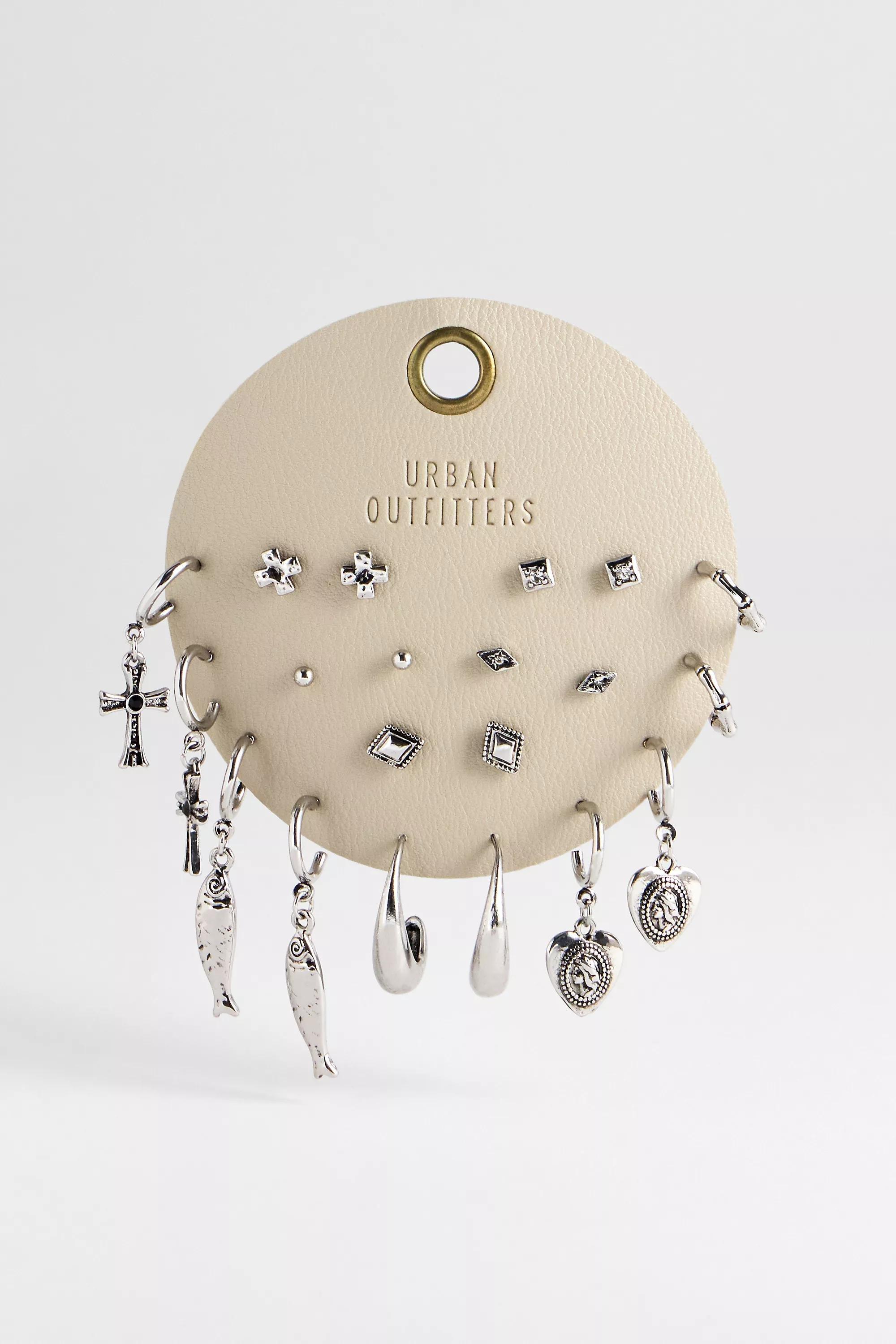 Silver Silence + Noise Cross And Fish Earrings, Set Of 10, SLVR, medium