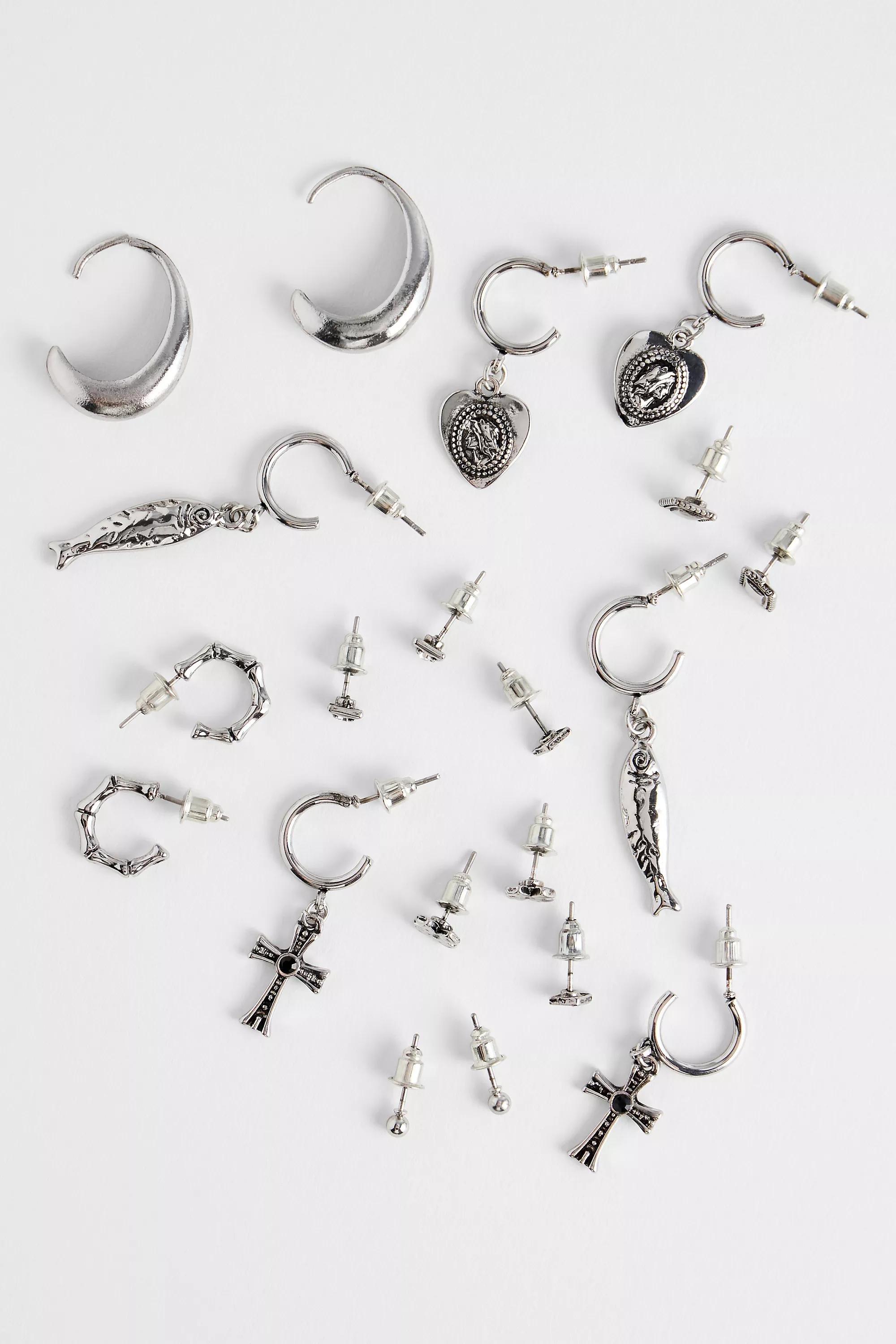 Silver Silence + Noise Cross And Fish Earrings, Set Of 10, SLVR, large image number 2