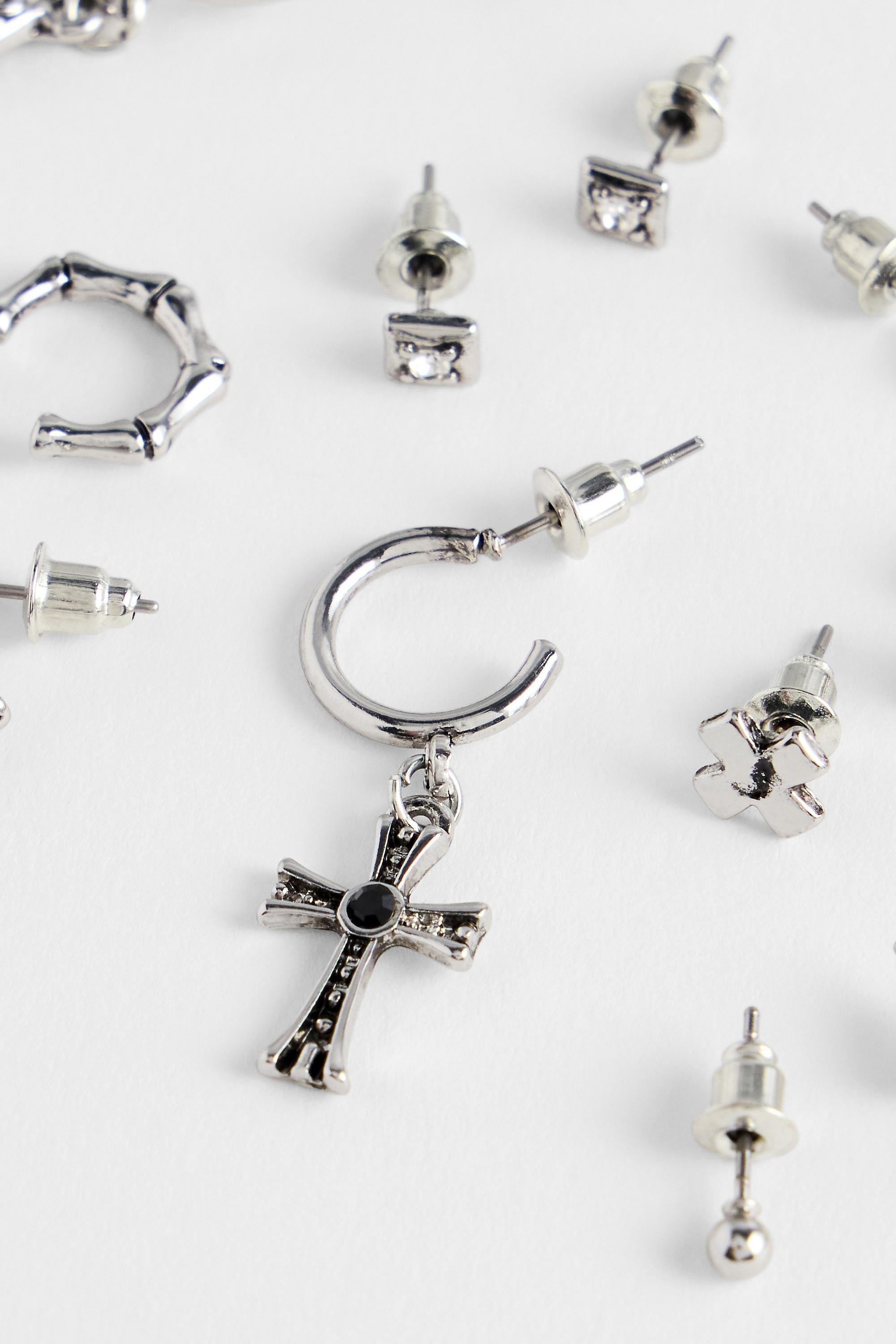 Silver Silence + Noise Cross And Fish Earrings, Set Of 10, SLVR, large image number 3