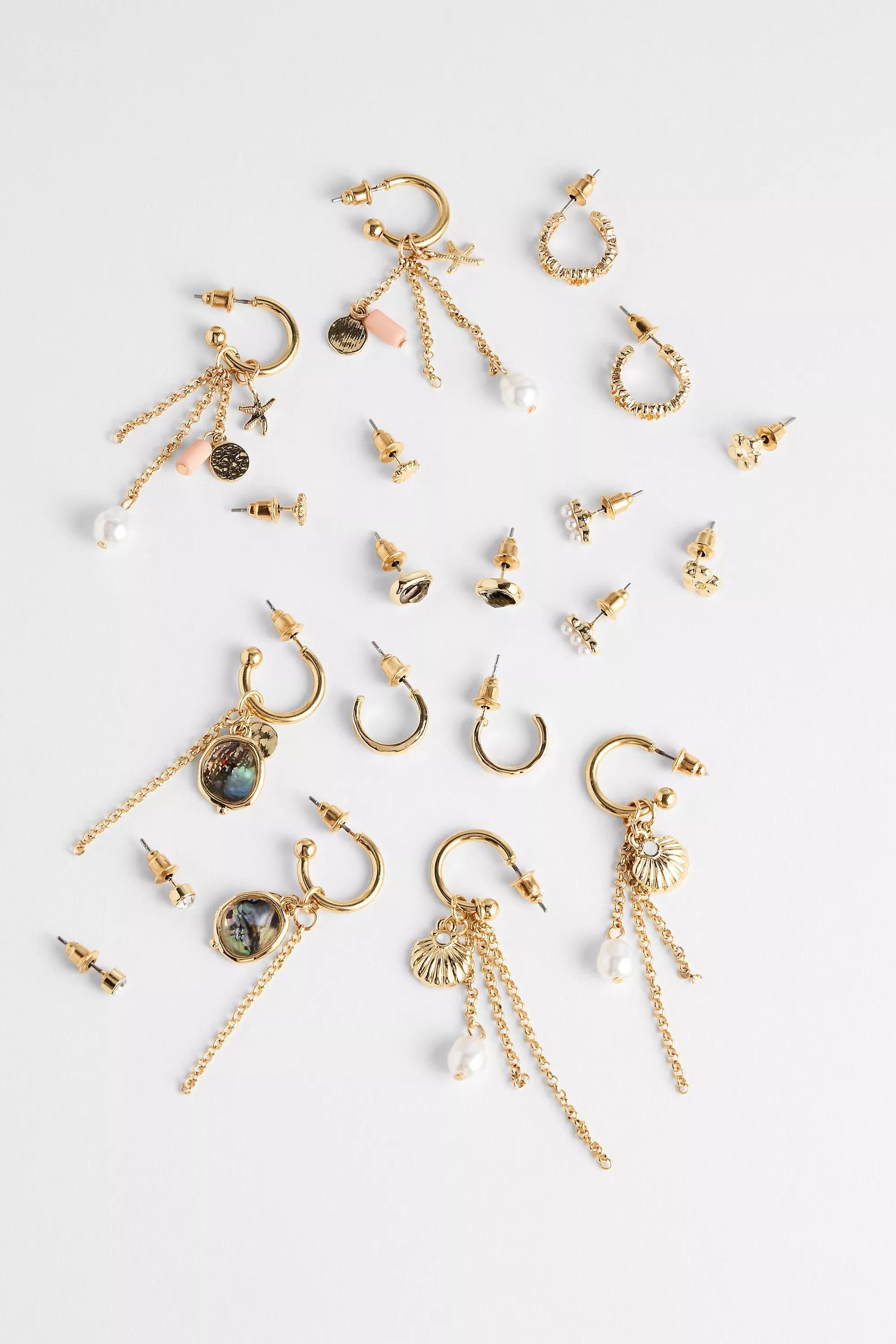 Gold Silence + Noise Ocean Stacking Earrings, Set Of 10, GOLD, large image number 1