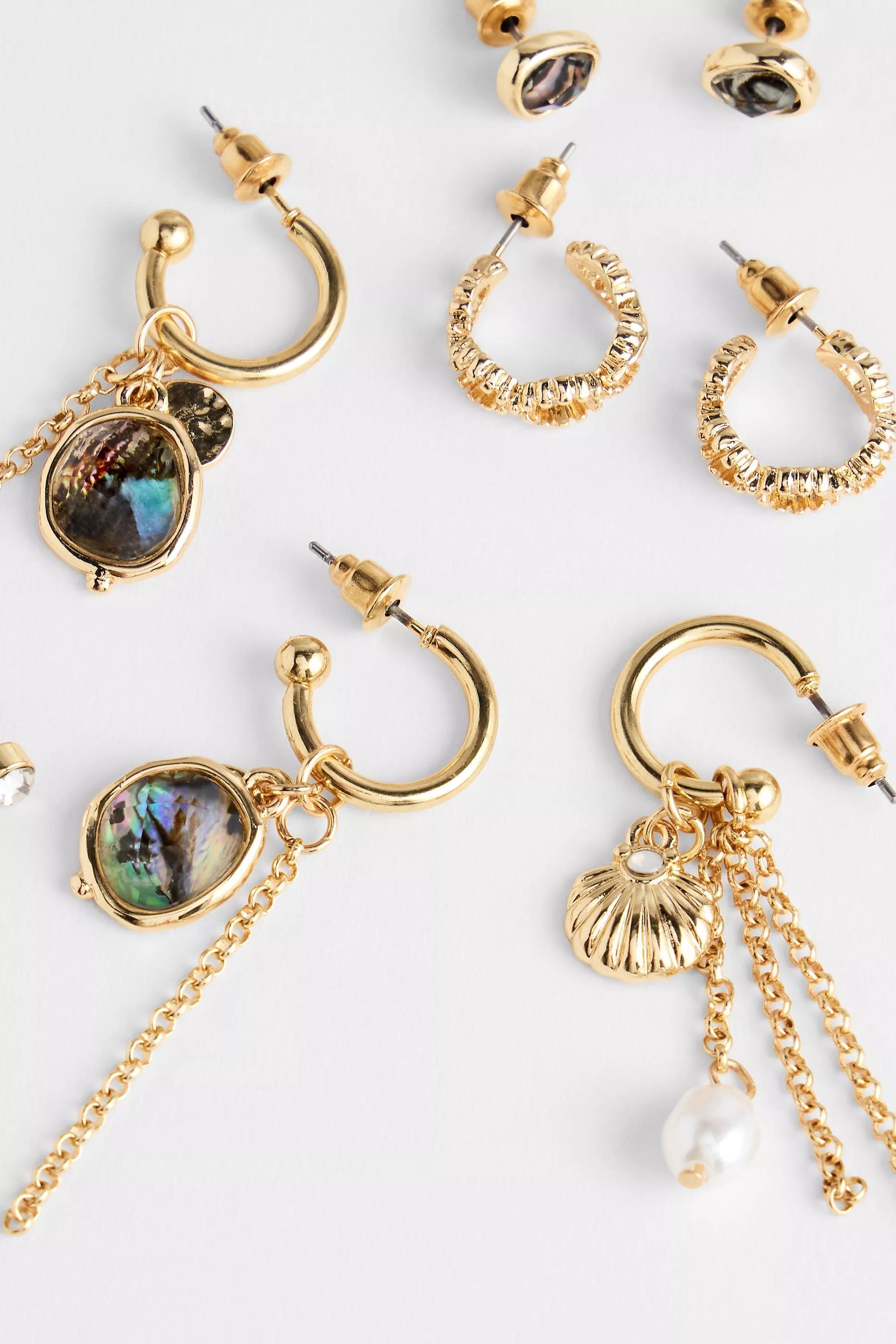 Gold Silence + Noise Ocean Stacking Earrings, Set Of 10, GOLD, large image number 3