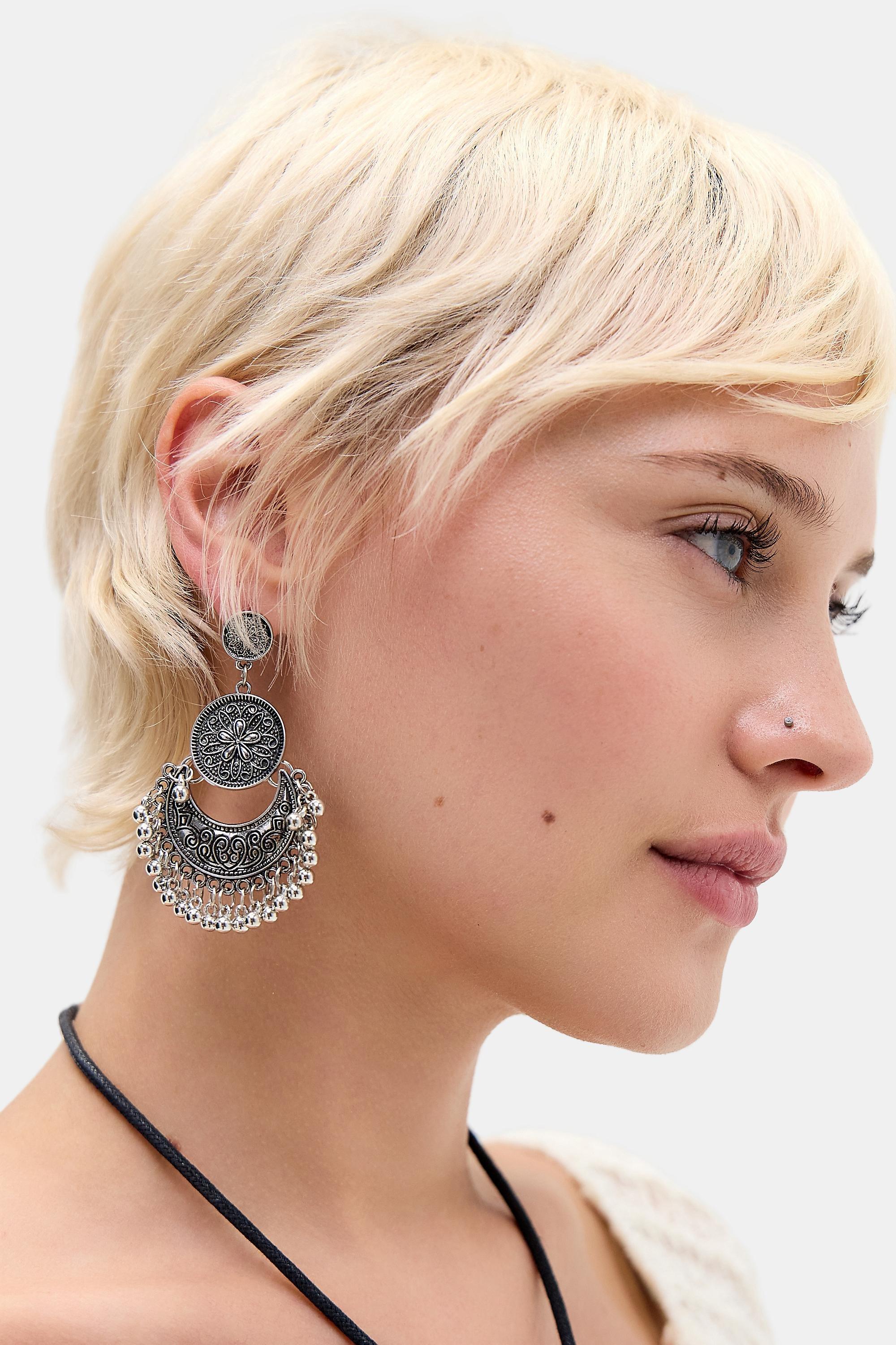 Silver Silence + Noise Ornate Boho Earrings, SLVR, large image number 1