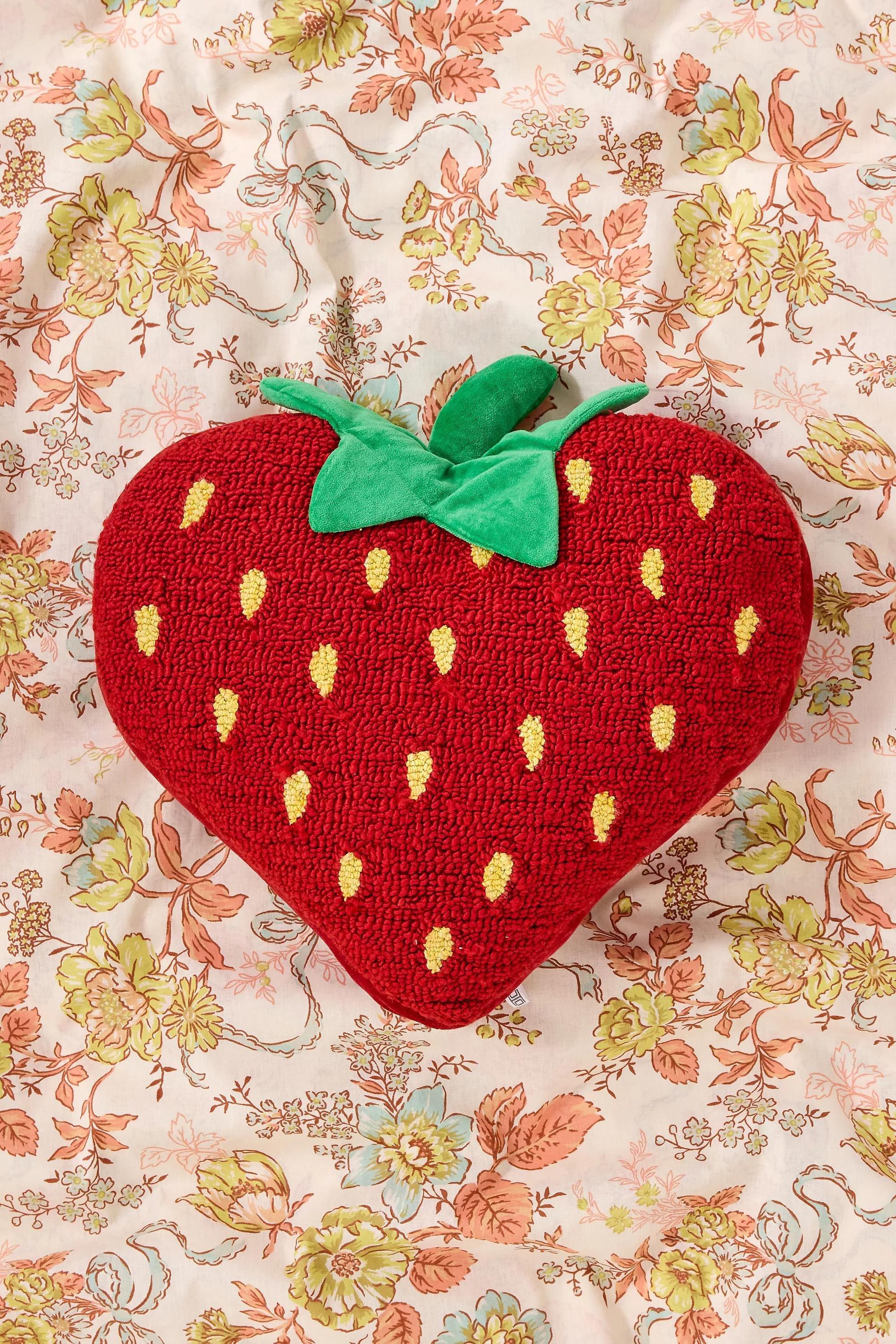 RED Strawberry Heart Cushion, RED, large image number 0
