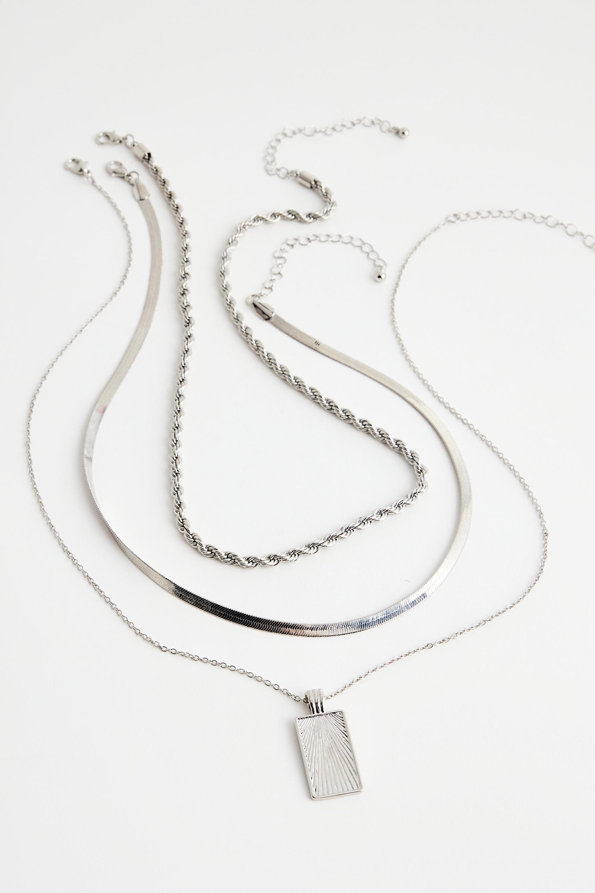 Silver Silence + Noise Layered Rectangle Pendant Necklace, Set Of 3, SLVR, large image number 0