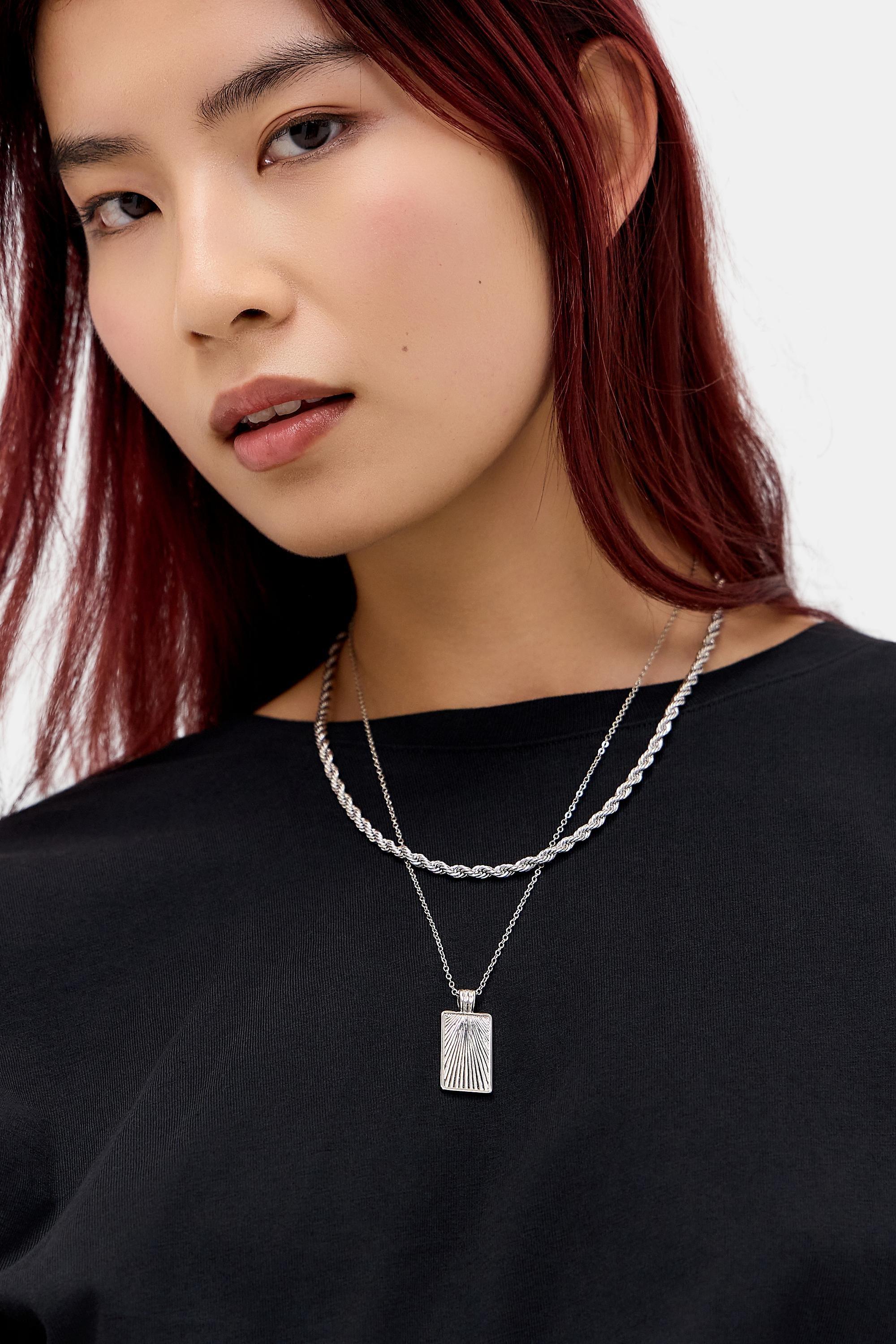 Silver Silence + Noise Layered Rectangle Pendant Necklace, Set Of 3, SLVR, large image number 1