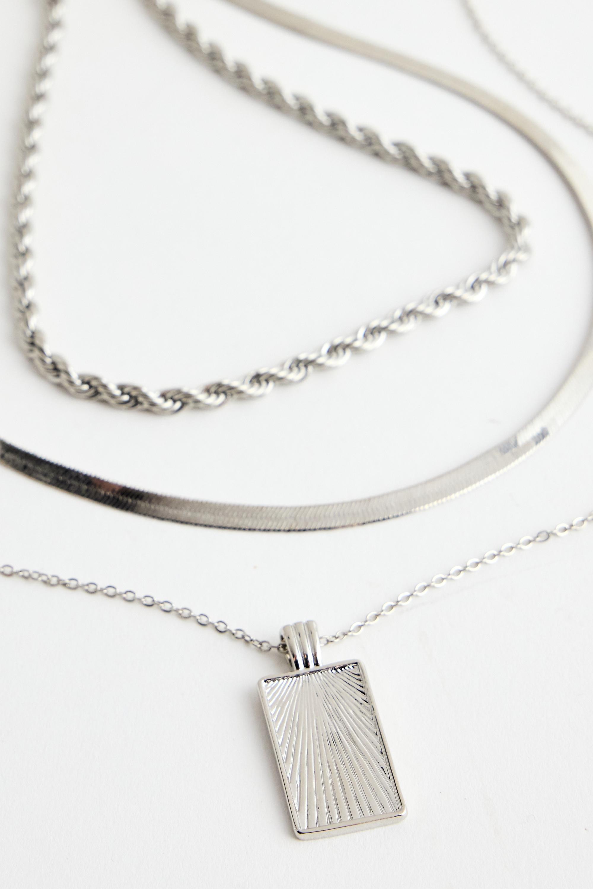 Silver Silence + Noise Layered Rectangle Pendant Necklace, Set Of 3, SLVR, large image number 2