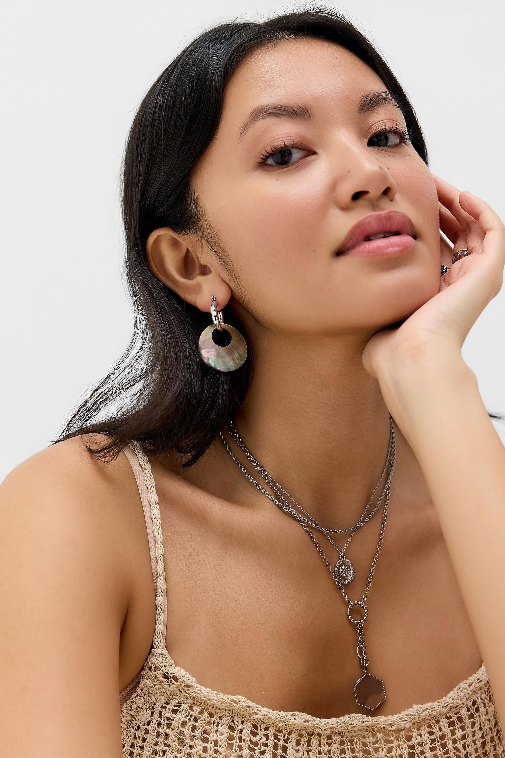 White Silence + Noise Natural Shell Circle Earrings, WHT, large image number 0