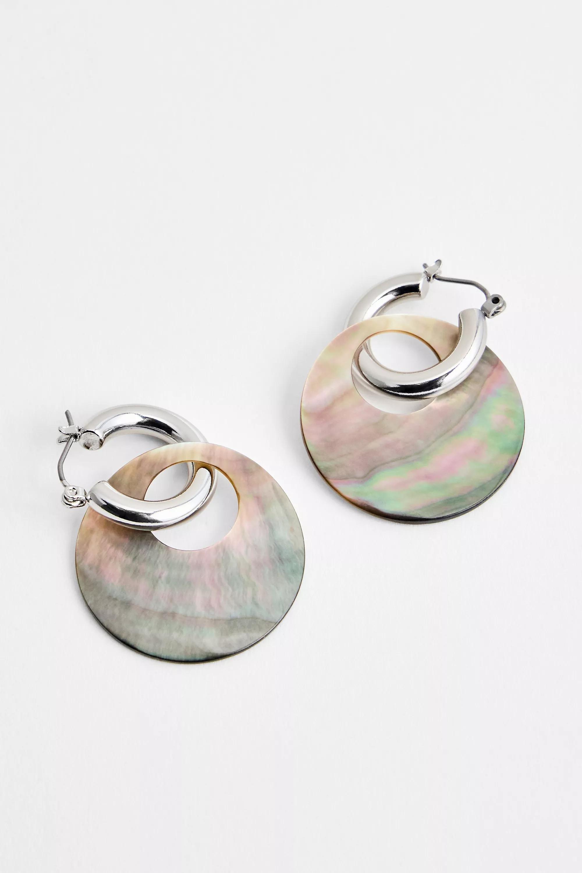 White Silence + Noise Natural Shell Circle Earrings, WHT, large image number 1