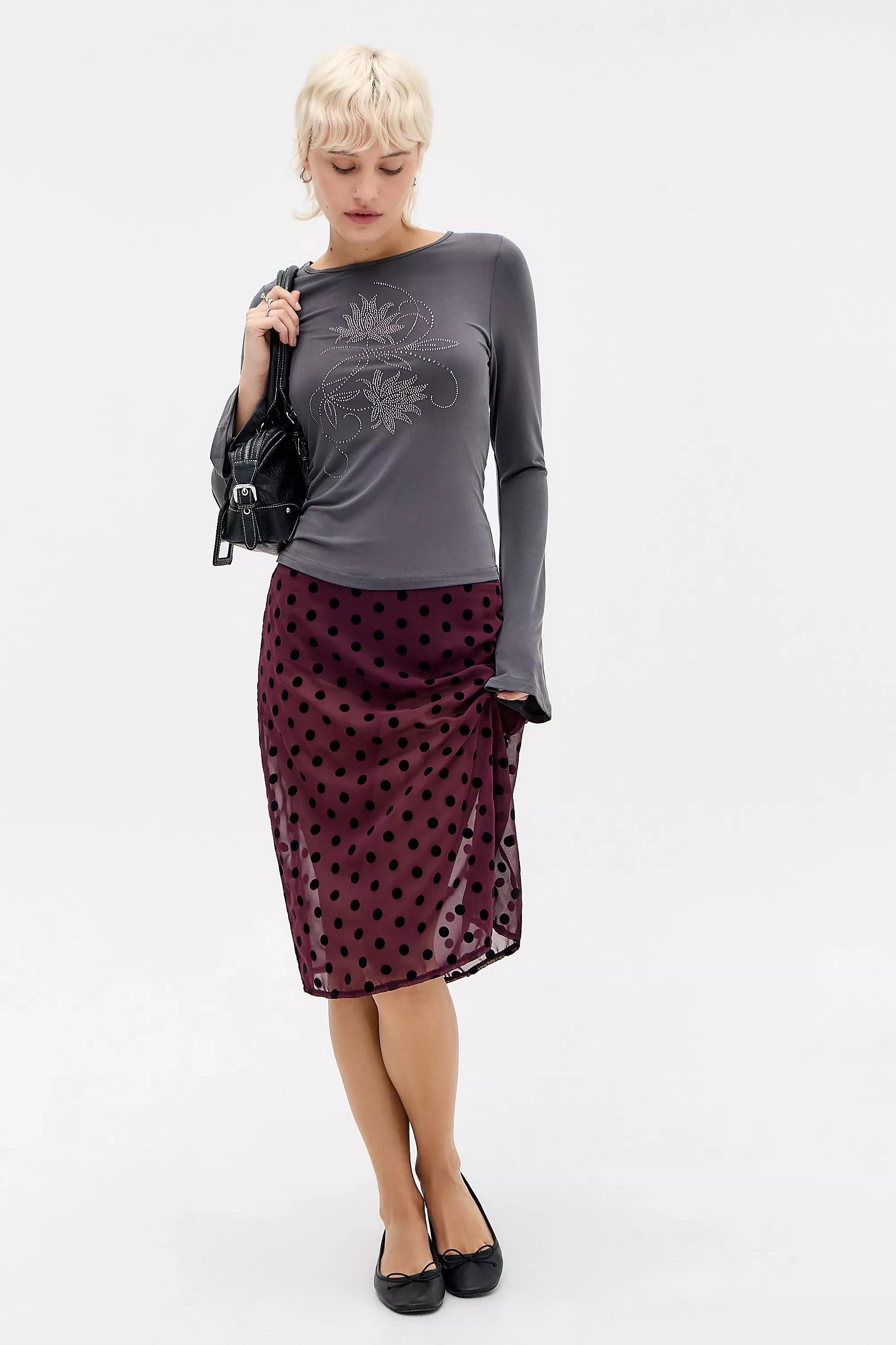 Grey Motel Tiyana Diamant Long Sleeve T-Shirt, GREY, large image number 2