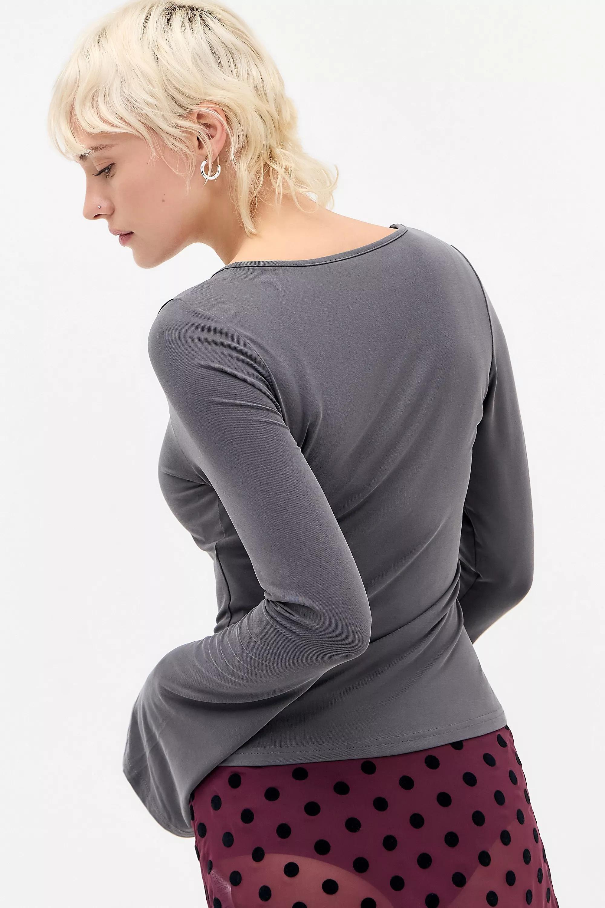 Grey Motel Tiyana Diamant Long Sleeve T-Shirt, GREY, large image number 3