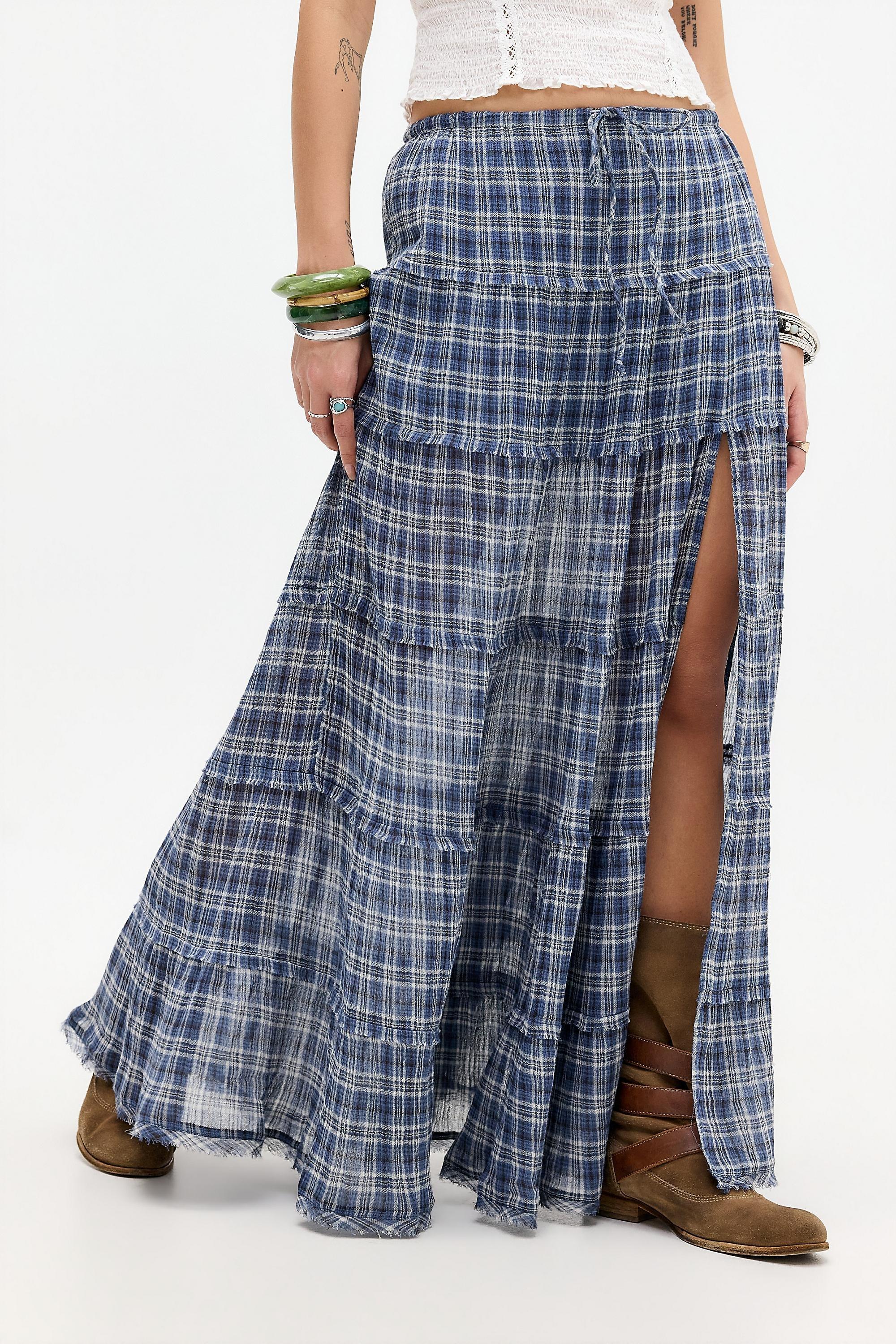 Blue Uo Sadie Check Prairie Maxi Skirt, BLUE, large image number 0
