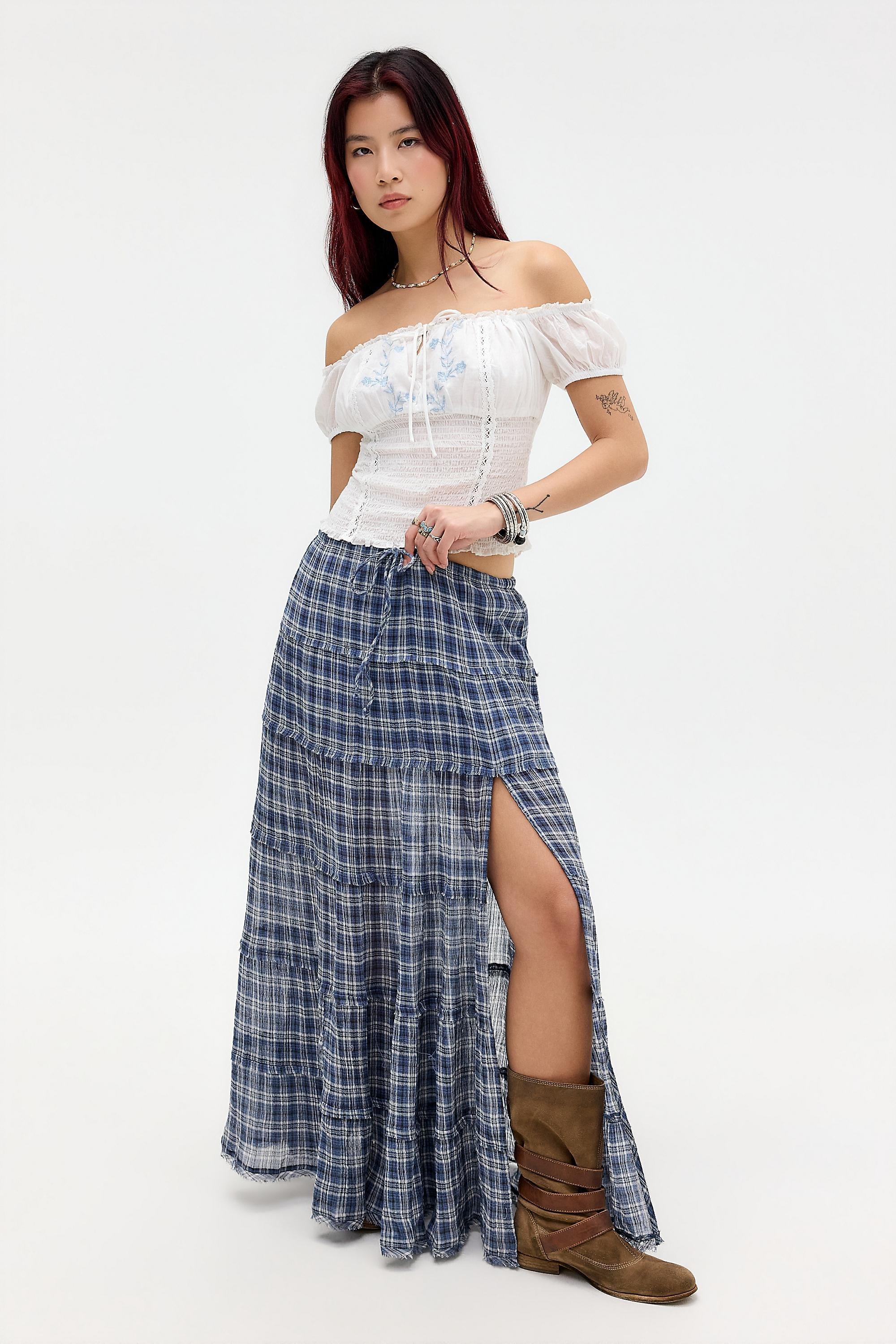 Blue Uo Sadie Check Prairie Maxi Skirt, BLUE, large image number 1