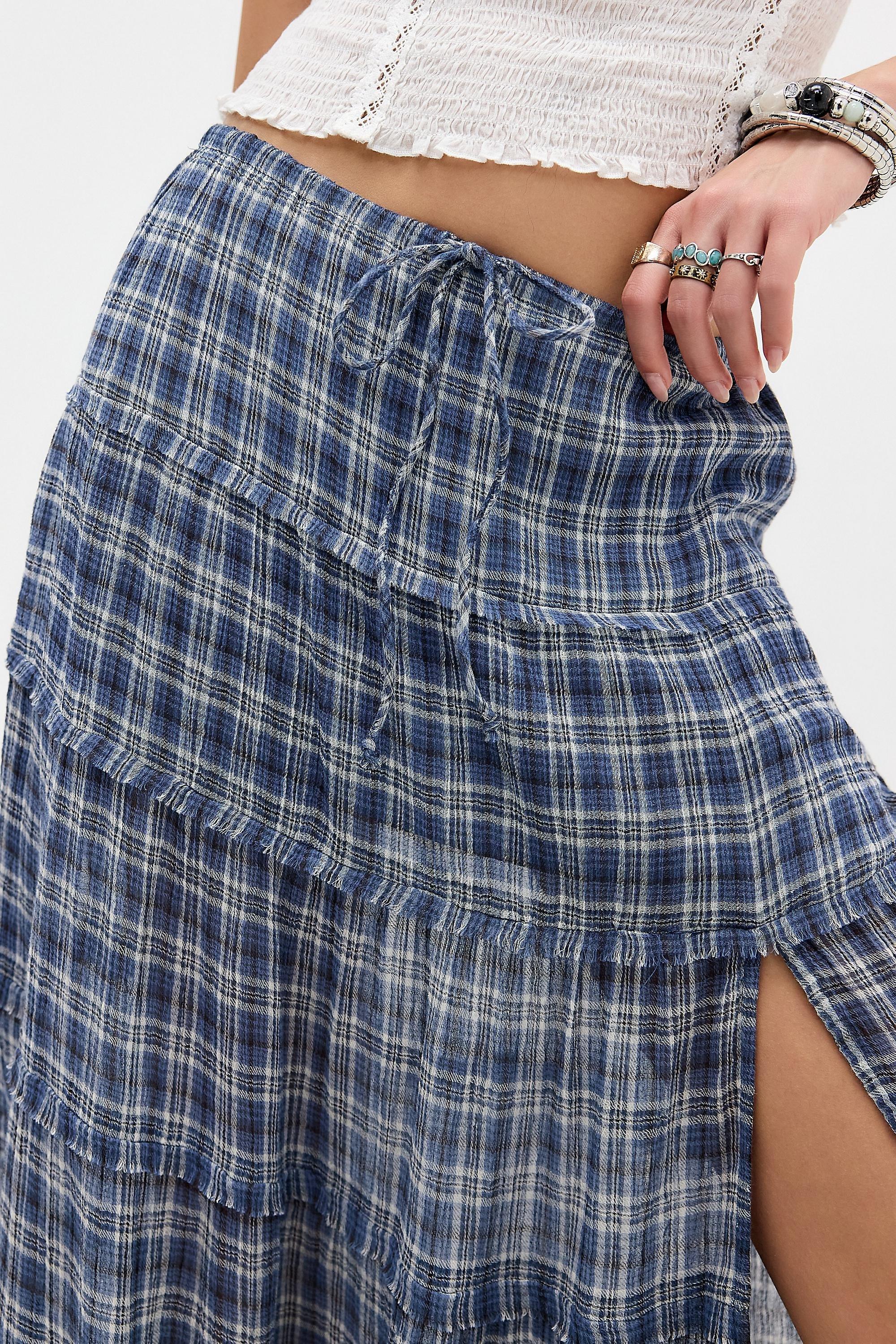 Blue Uo Sadie Check Prairie Maxi Skirt, BLUE, large image number 2