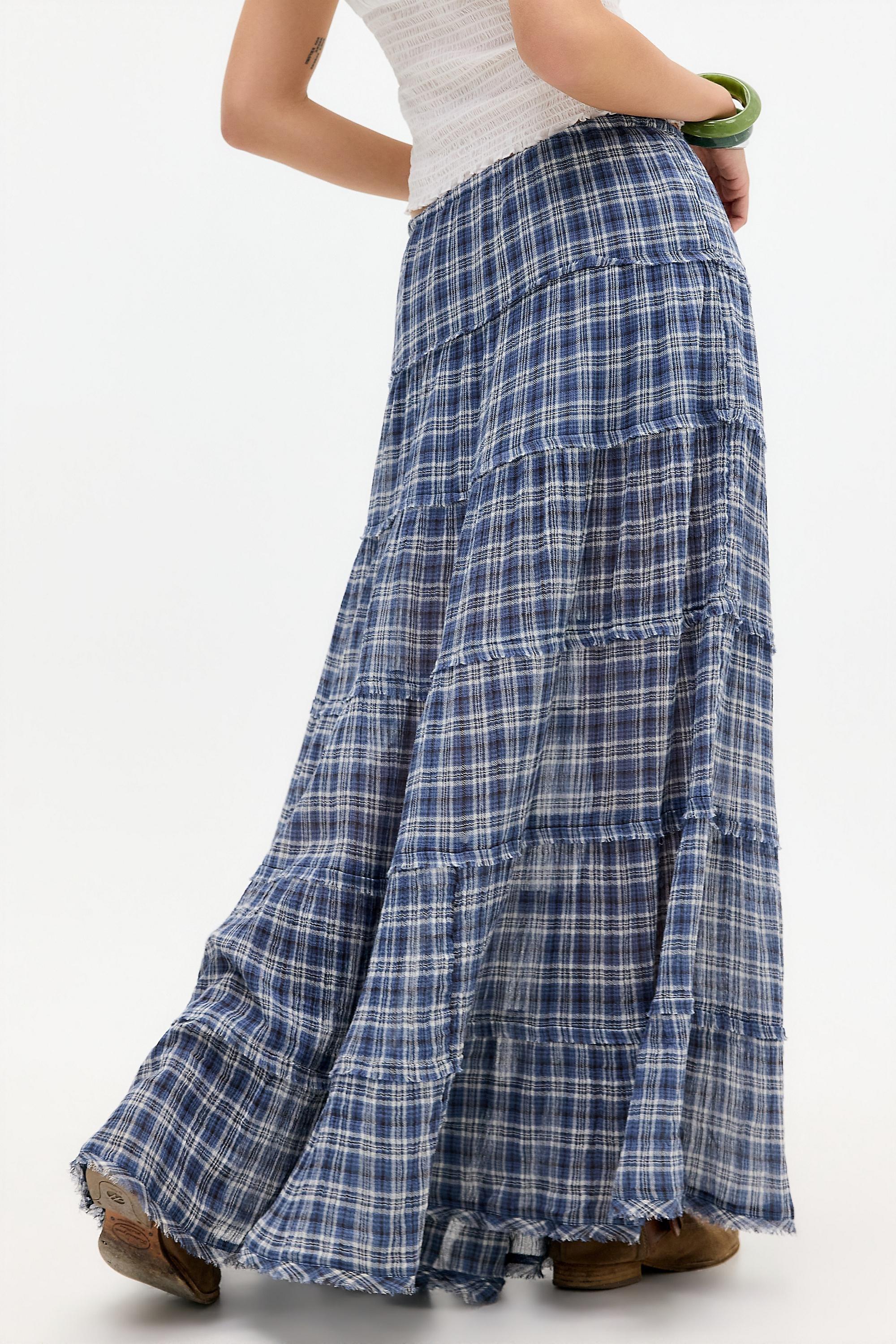 Blue Uo Sadie Check Prairie Maxi Skirt, BLUE, large image number 3
