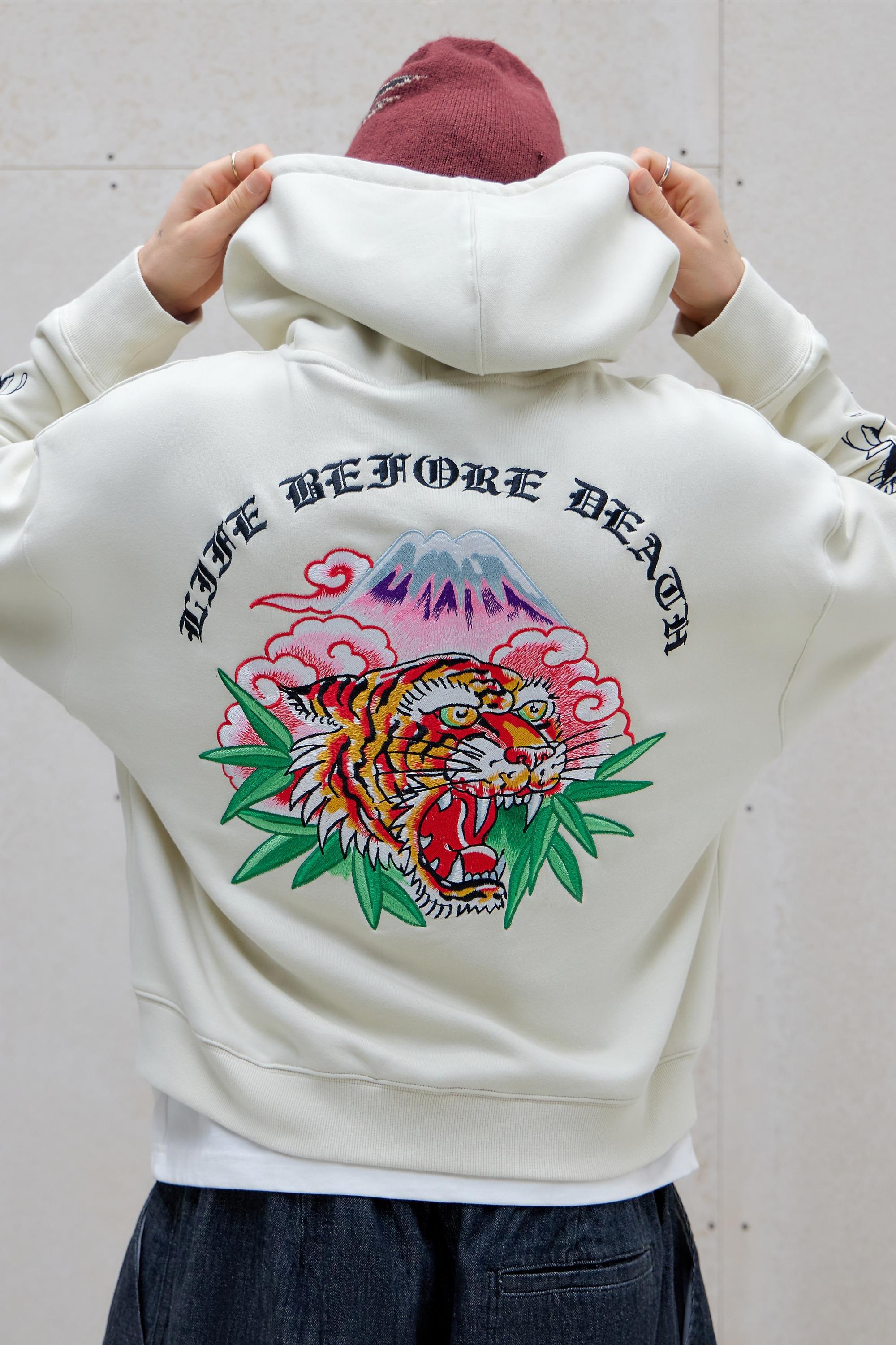 Beige Ed Hardy Uo Stone Tiger Rose Hoodie, IVRY, large image number 0
