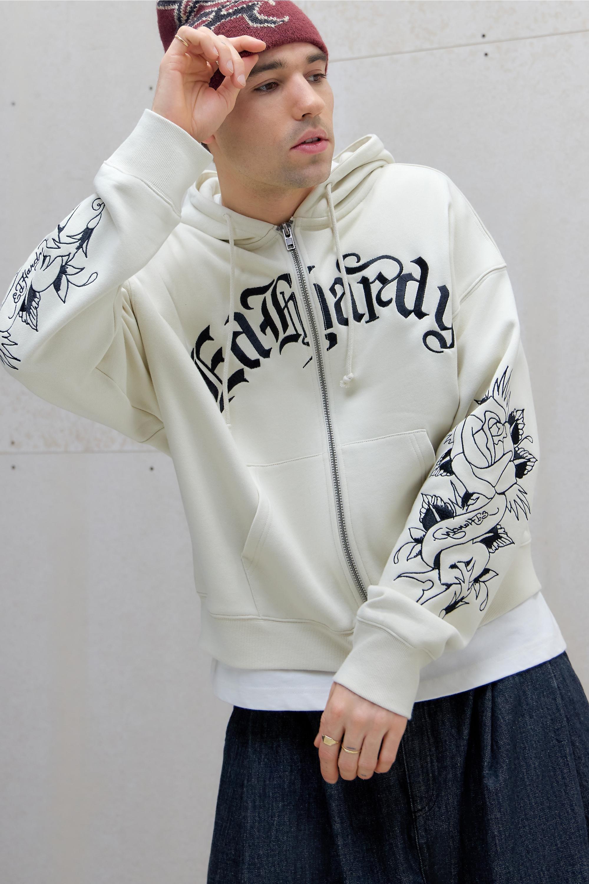 Beige Ed Hardy Uo Stone Tiger Rose Hoodie, IVRY, large image number 2