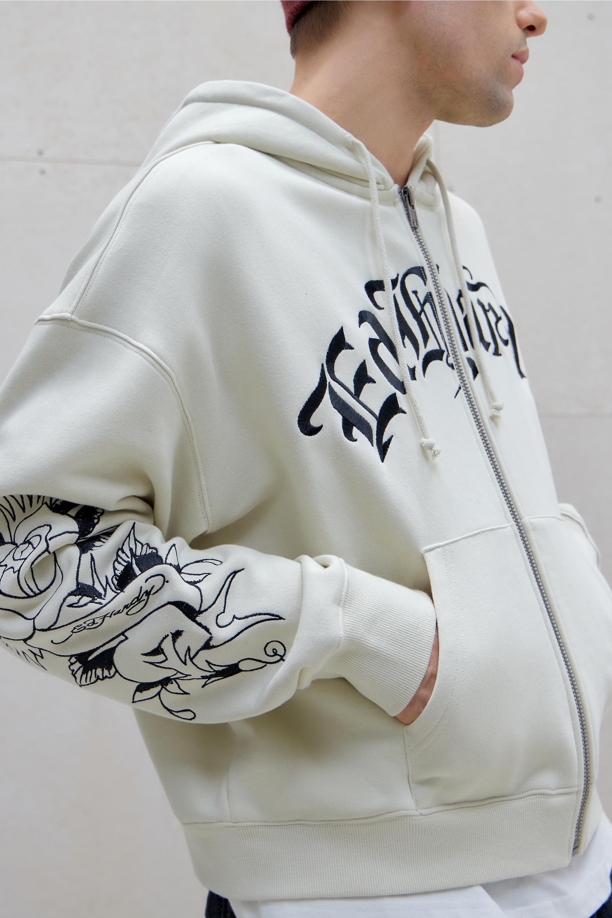 Beige Ed Hardy Uo Stone Tiger Rose Hoodie, IVRY, large image number 3