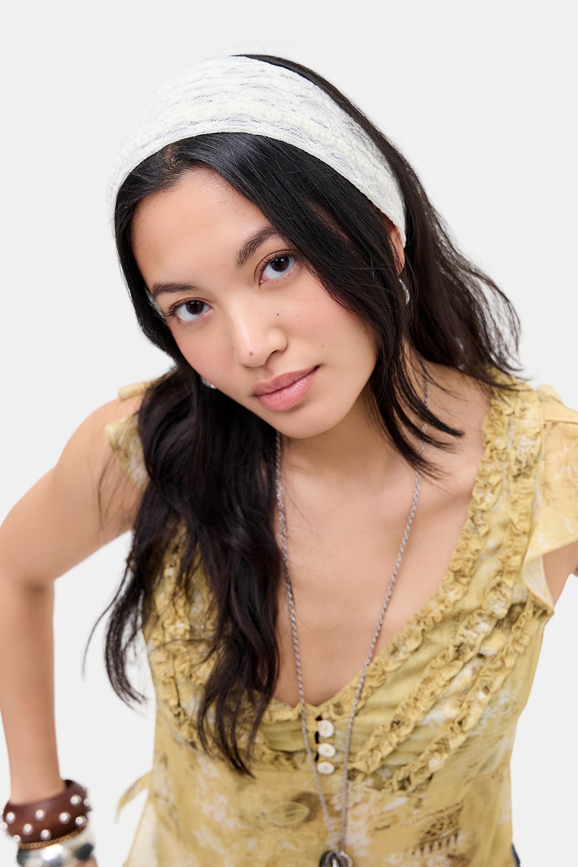 White Uo Lace Headband, CREME, large image number 0