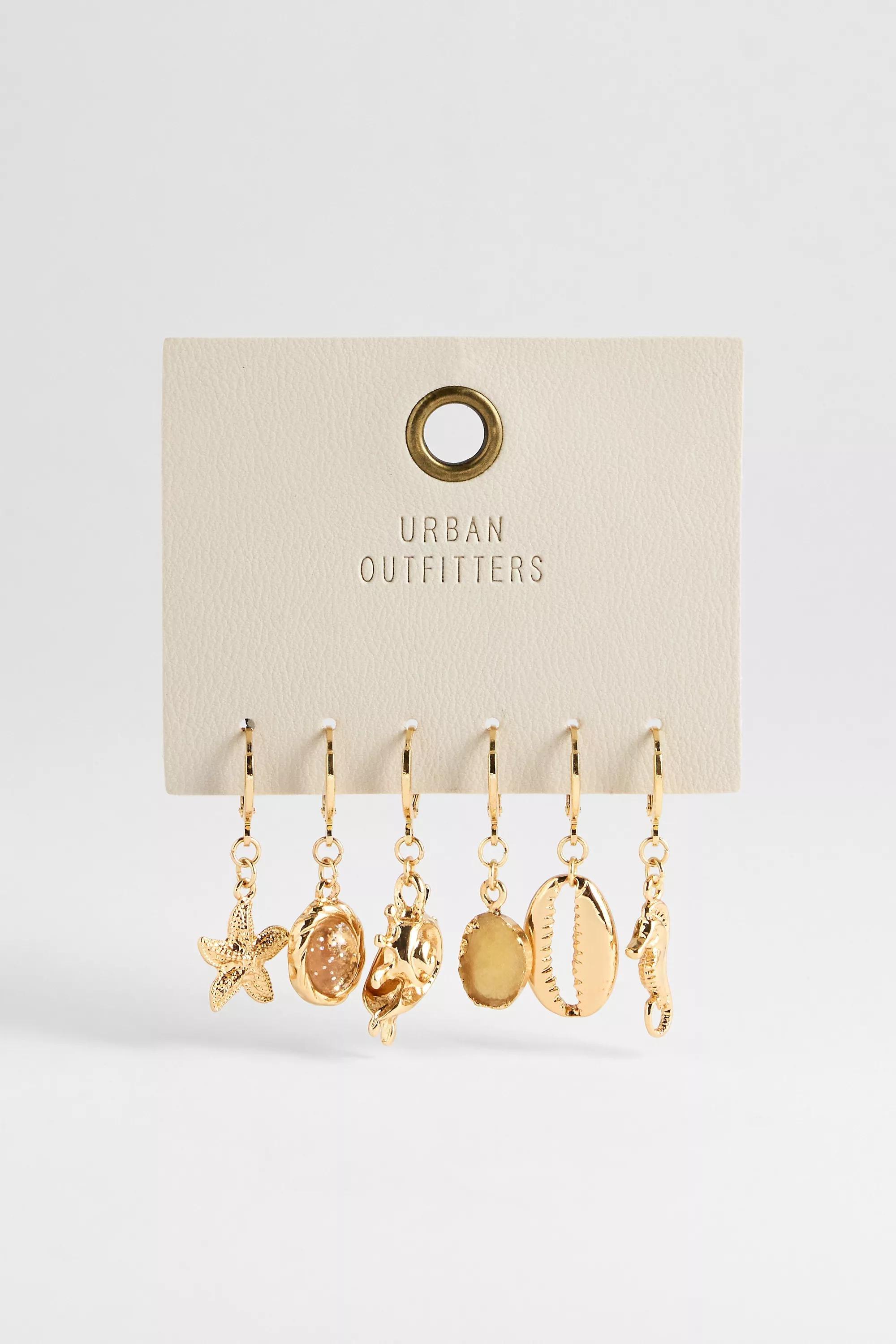 Gold Silence + Noise Ocean Charm Mixed Earrings 6-Pack, GOLD, large image number 0