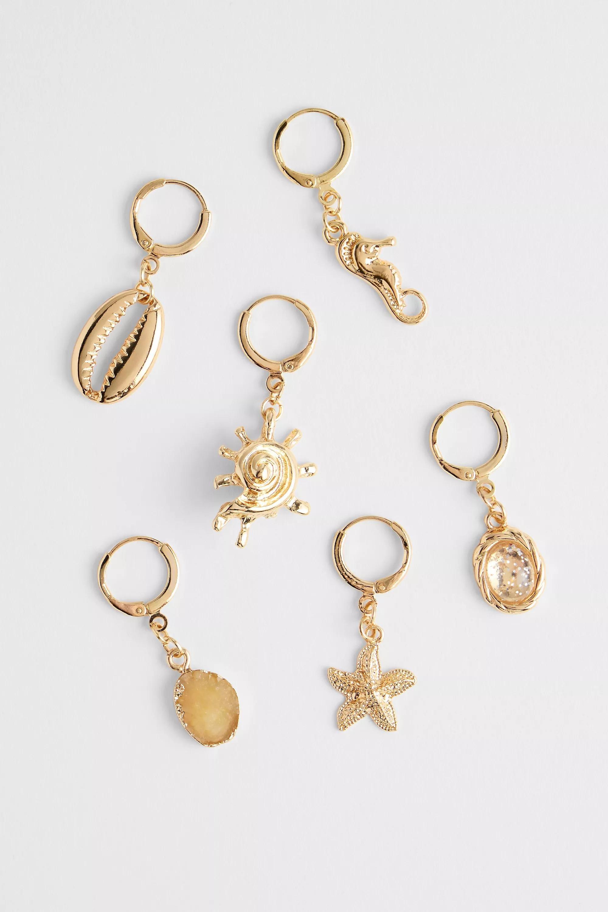 Gold Silence + Noise Ocean Charm Mixed Earrings 6-Pack, GOLD, large image number 1
