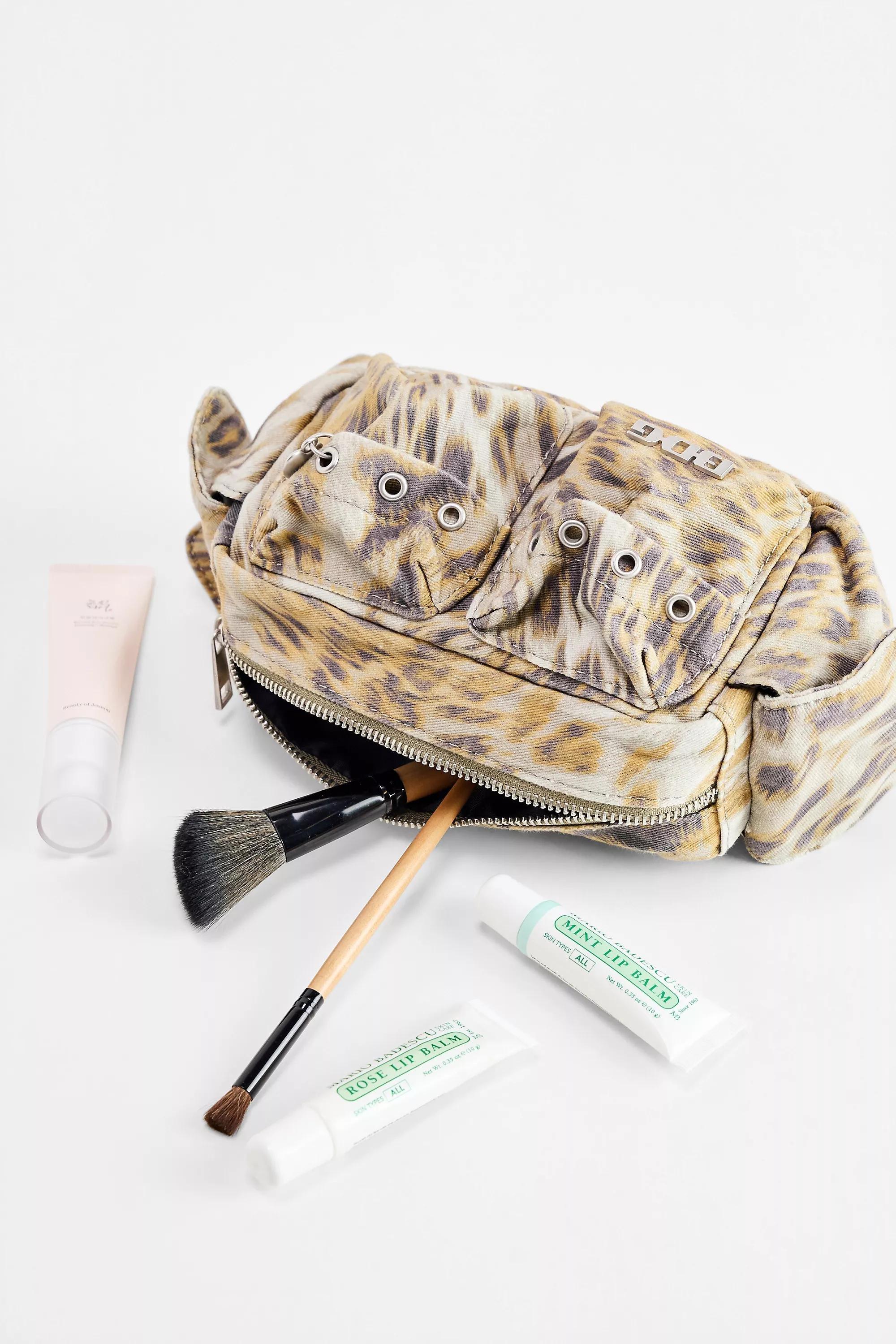 Brown Bdg Leopard Print Pocket Makeup Bag, TAUPE, large image number 1