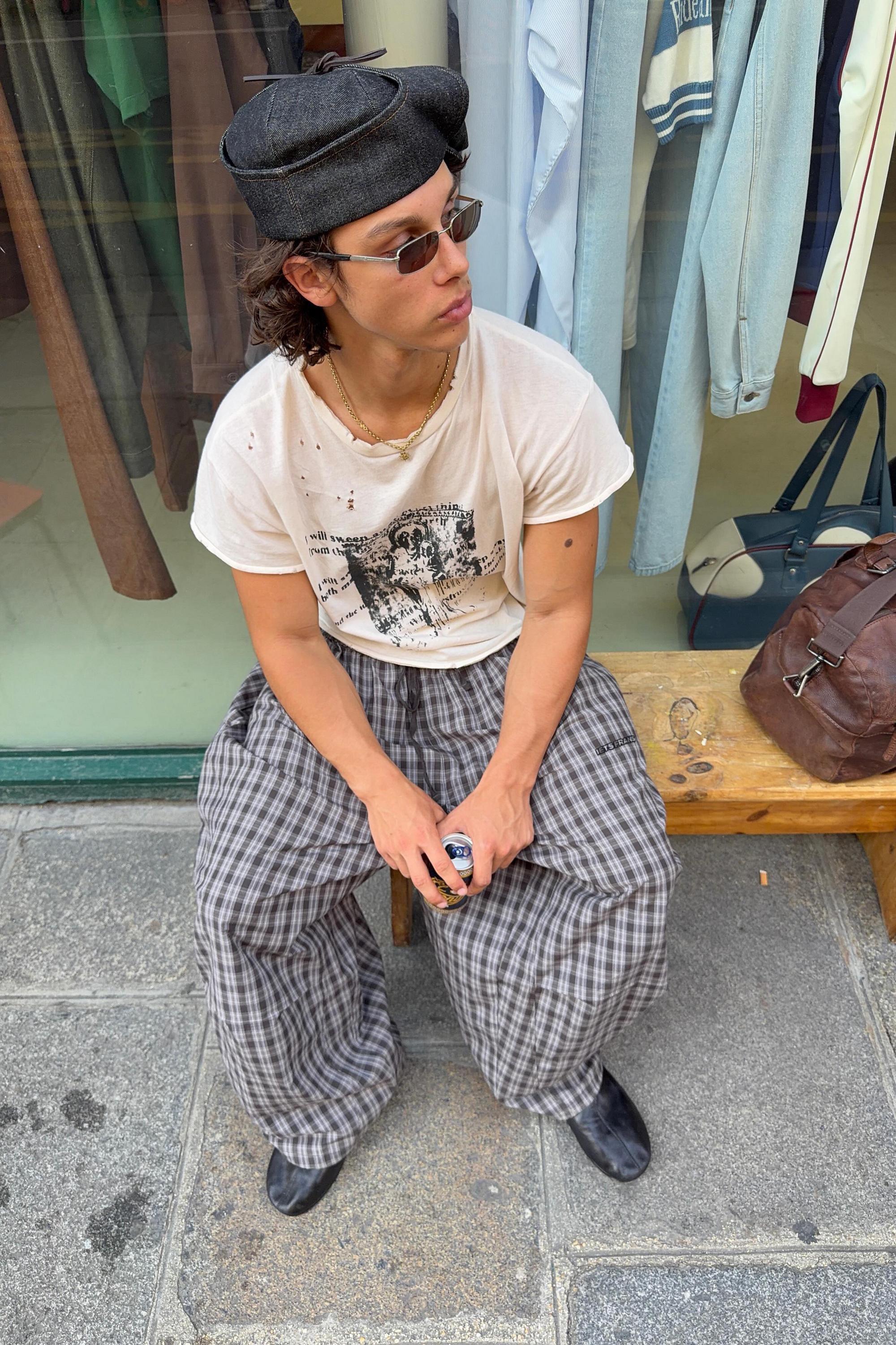 BLUE iets frans... Sid Check Cotton Trousers, BLUE, large image number 1