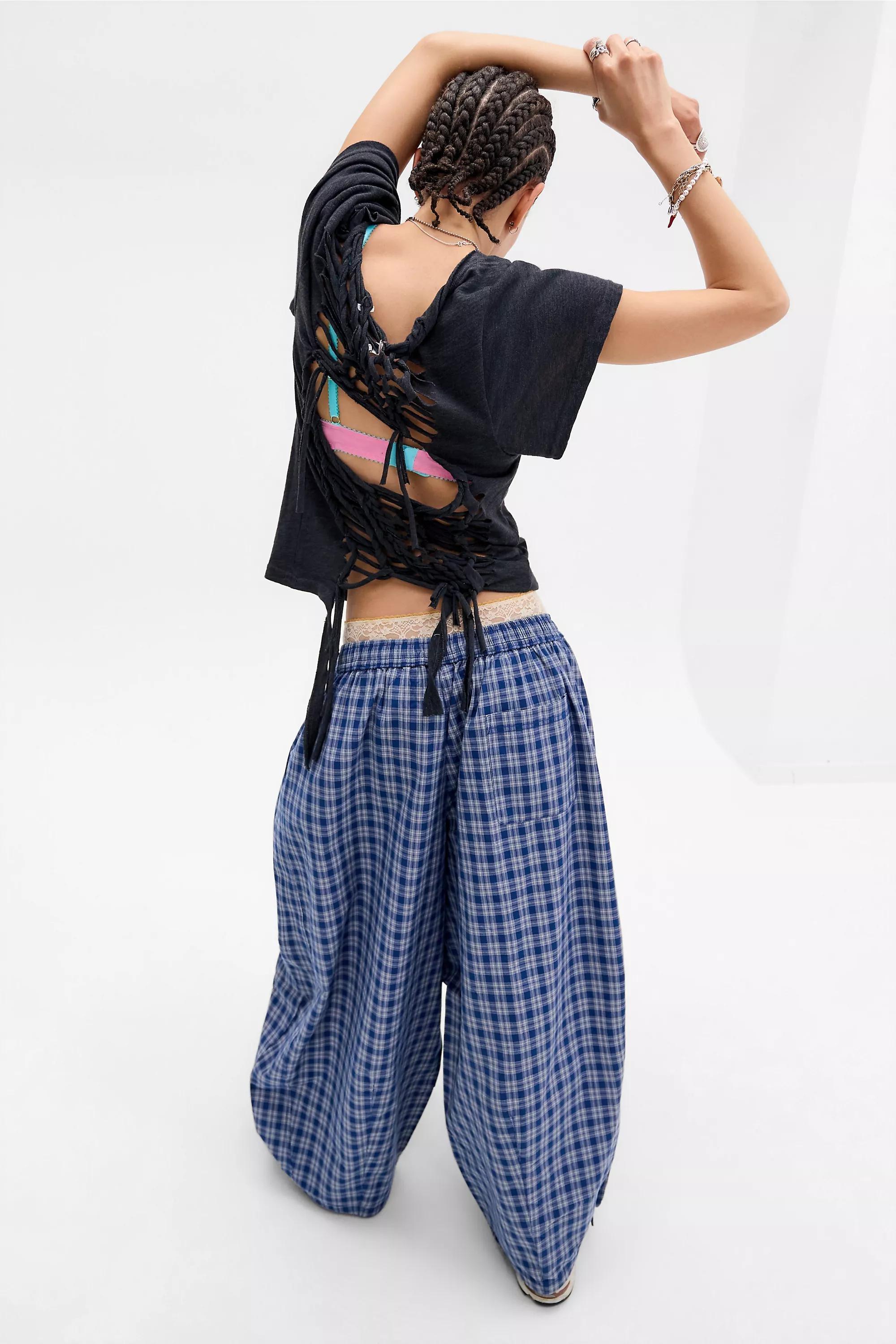 BLUE iets frans... Sid Check Cotton Trousers, BLUE, large image number 5