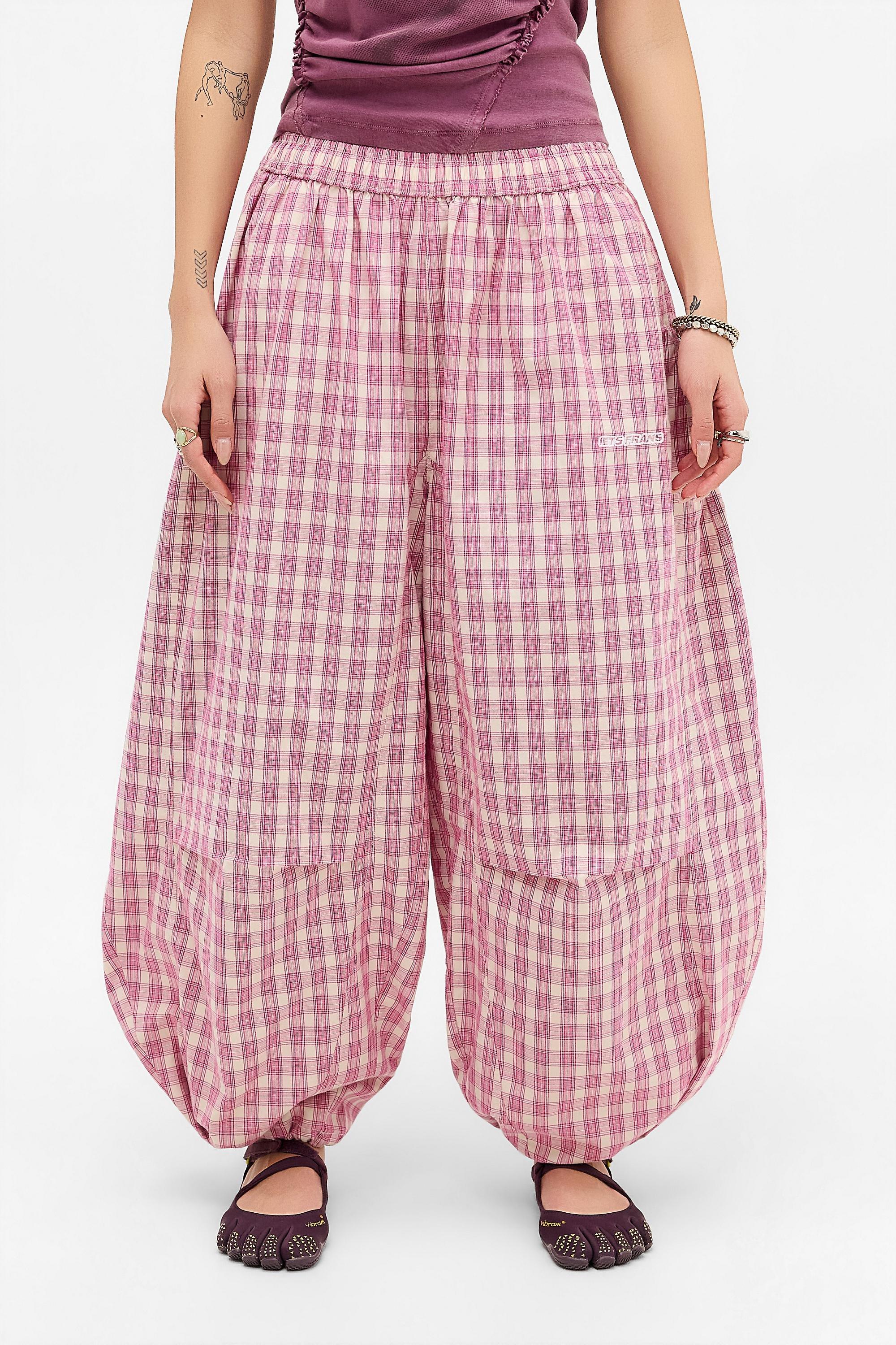 Pink iets frans... Sid Check Cotton Trousers, PINK, large image number 1