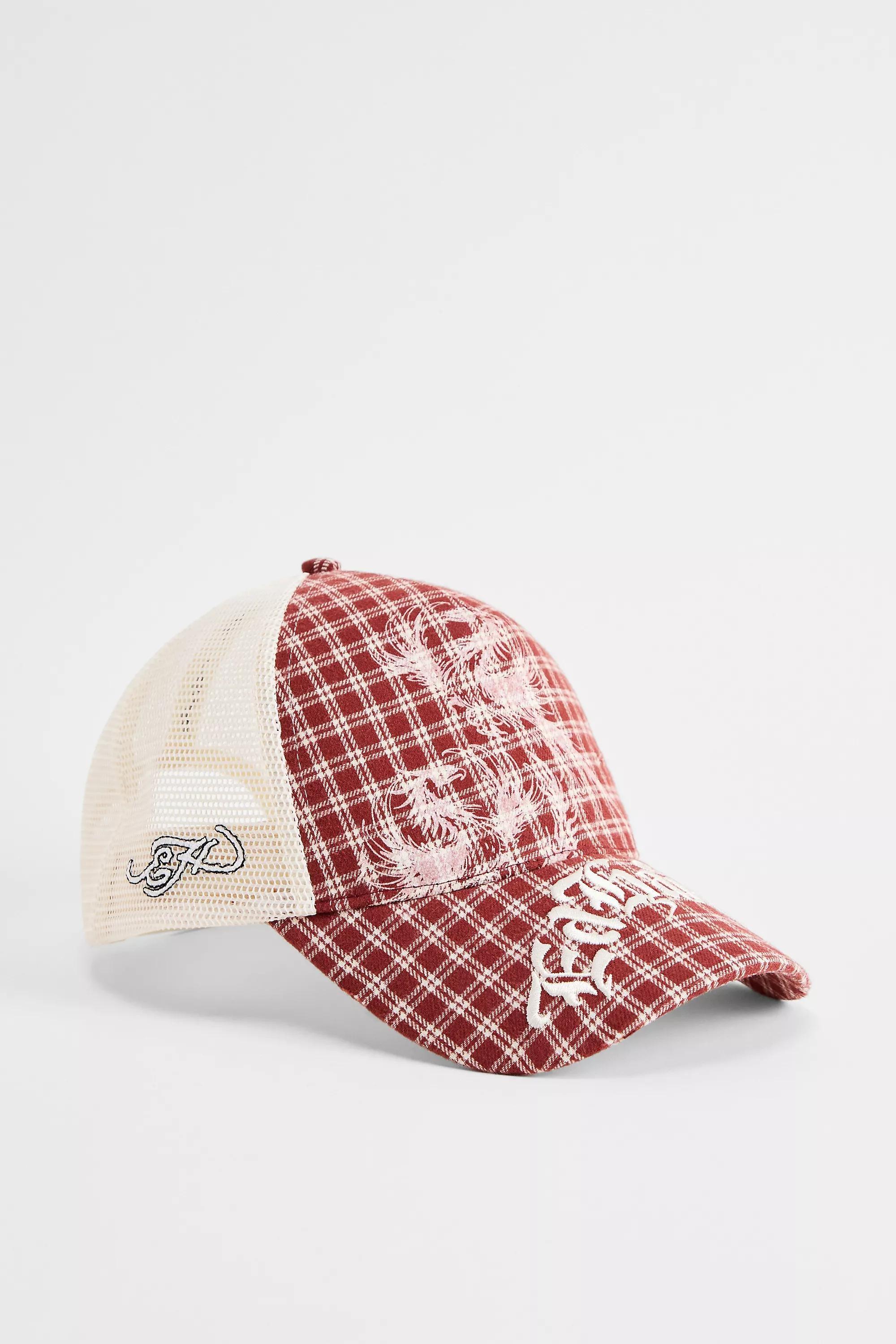 Red Ed Hardy Red Check Trucker Cap, RED, medium