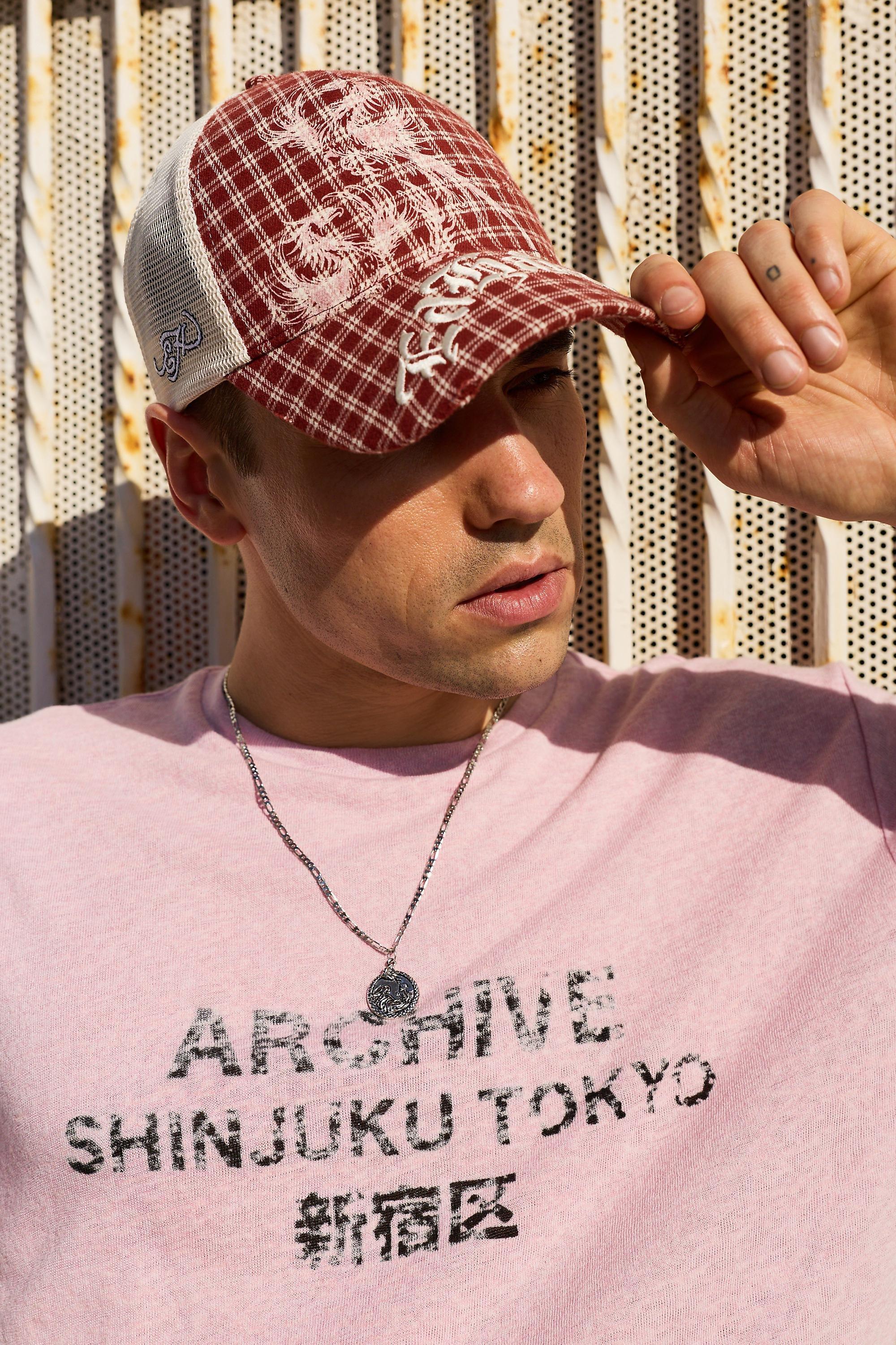 Red Ed Hardy Red Check Trucker Cap, RED, medium