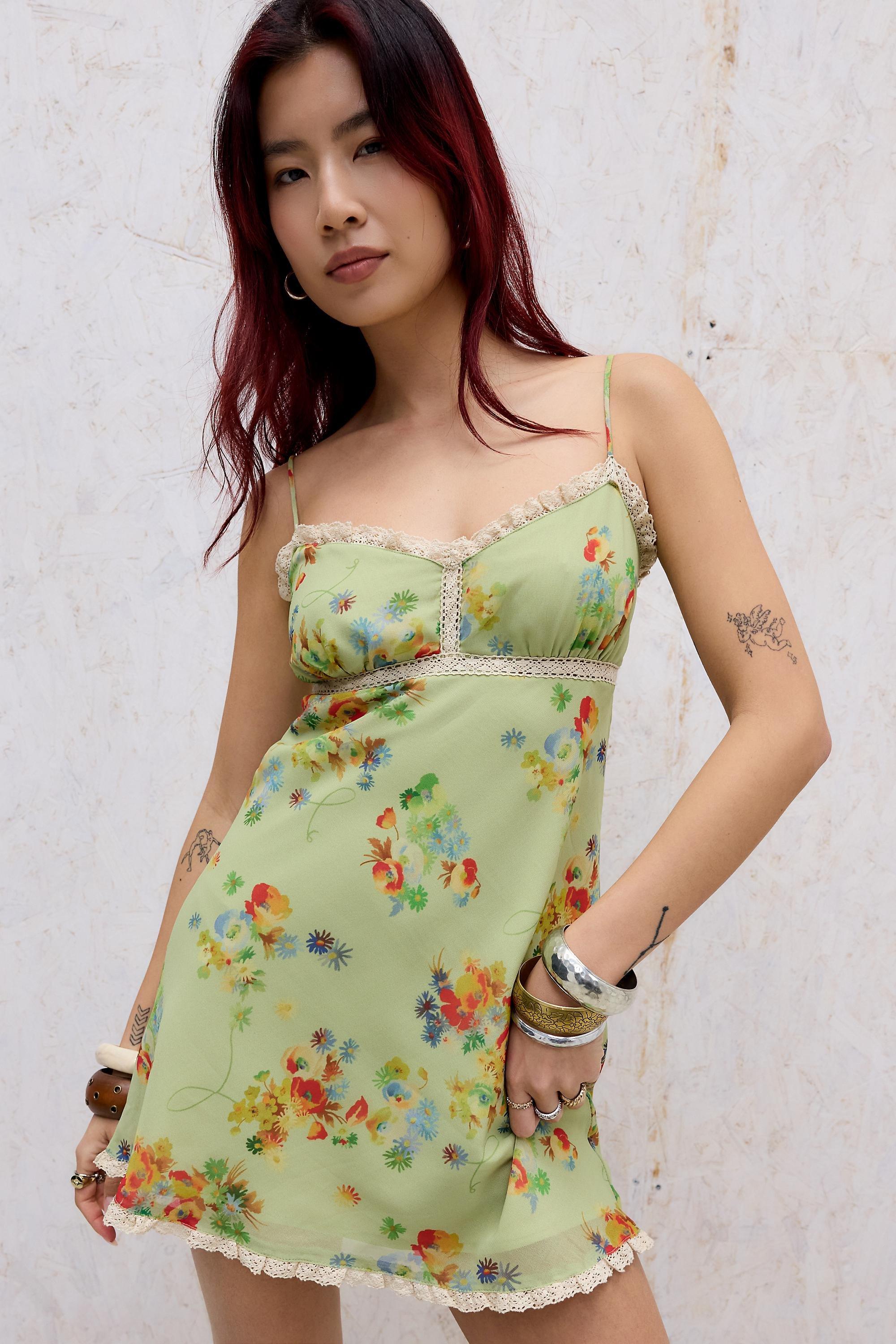 Green Kimchi Blue Anya Floral Print Chiffon Mini Dress, GRN, large image number 0