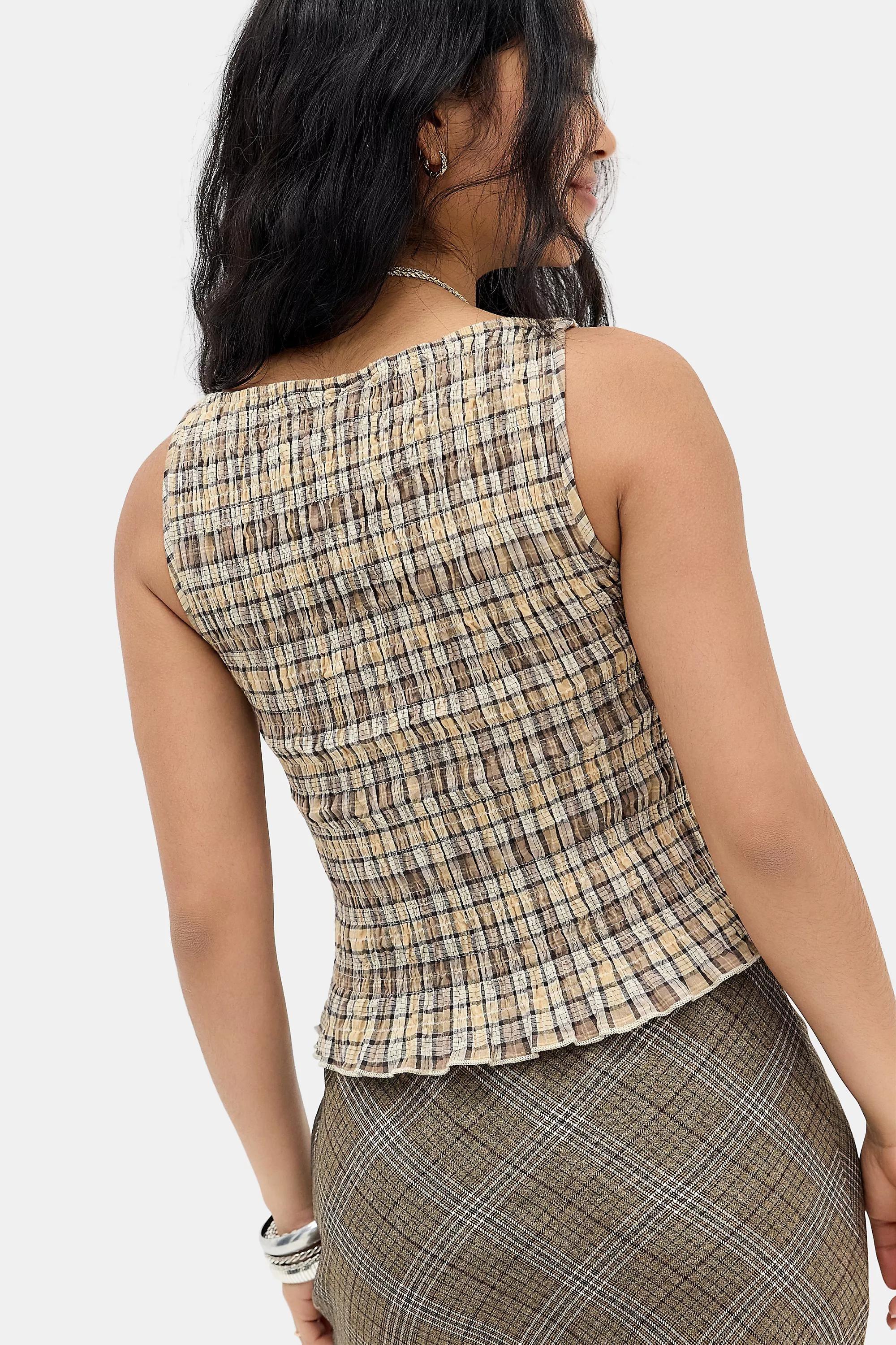 Brown Daisy Street Uo Exclusive Shirred Top, BRN, large image number 3