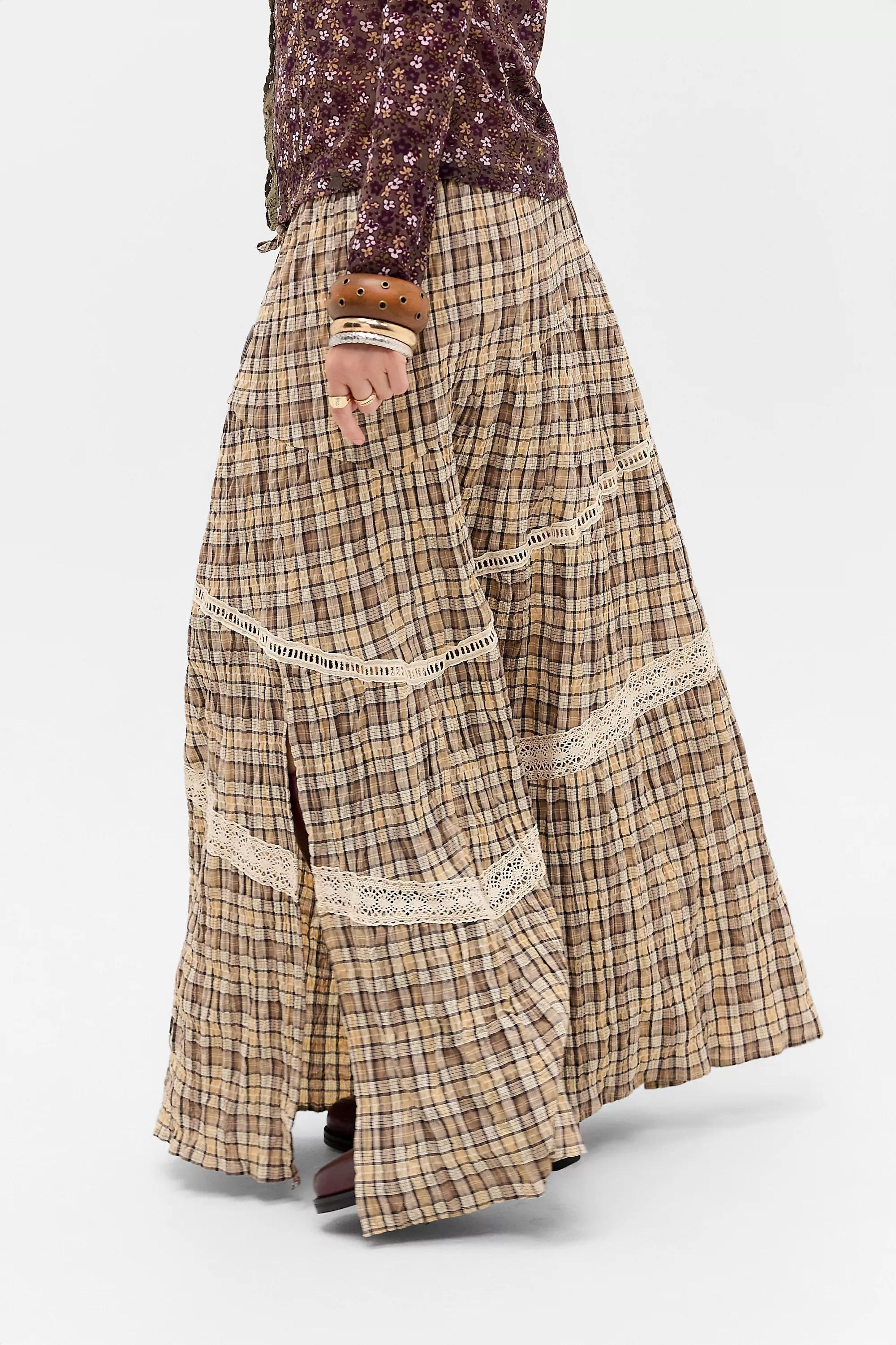 Brown Daisy Street Mid Rise Asymmetric Tiered Skirt, BRN, large image number 3