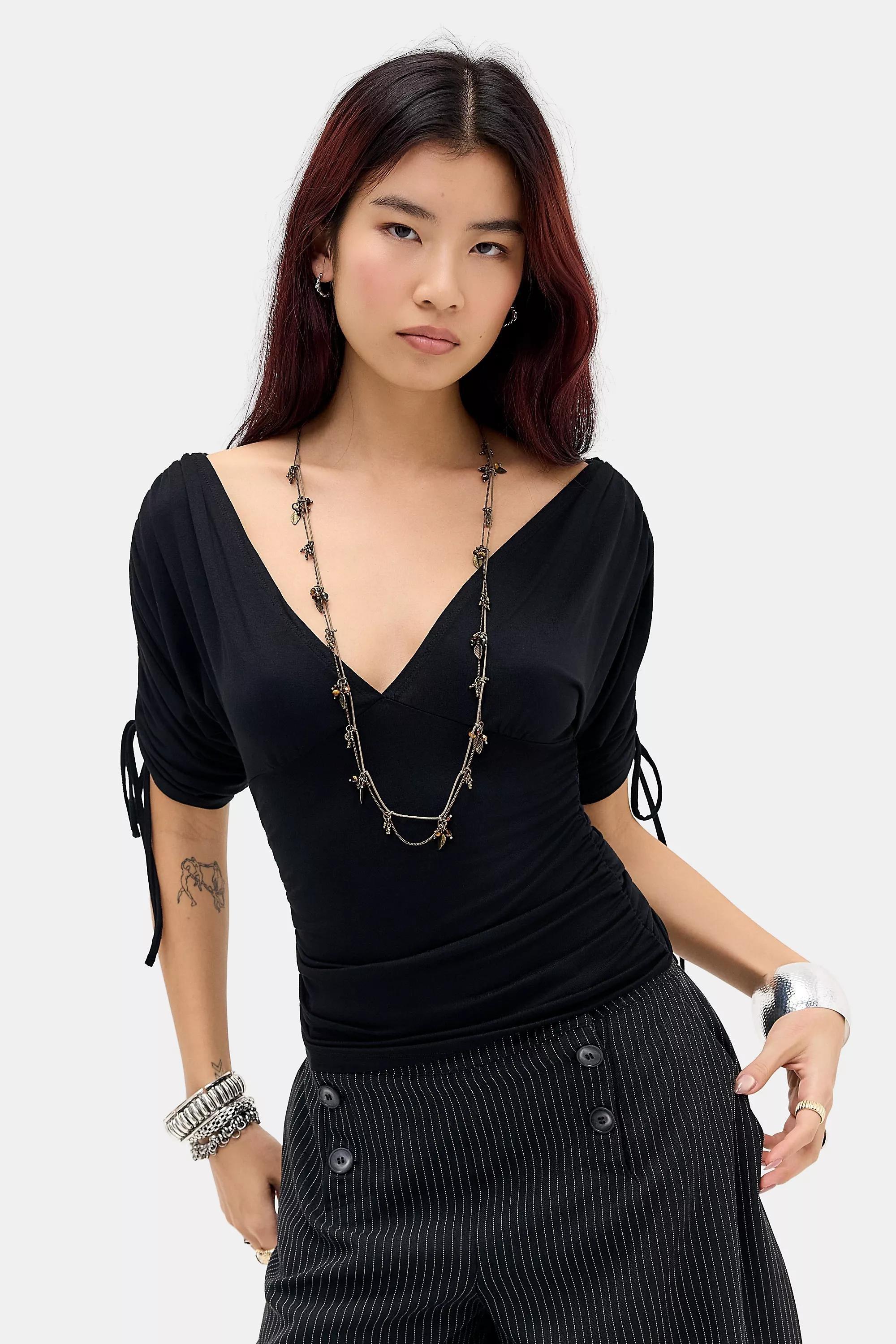 Black Silence + Noise Batwing Ruched Top, BLK, large image number 0