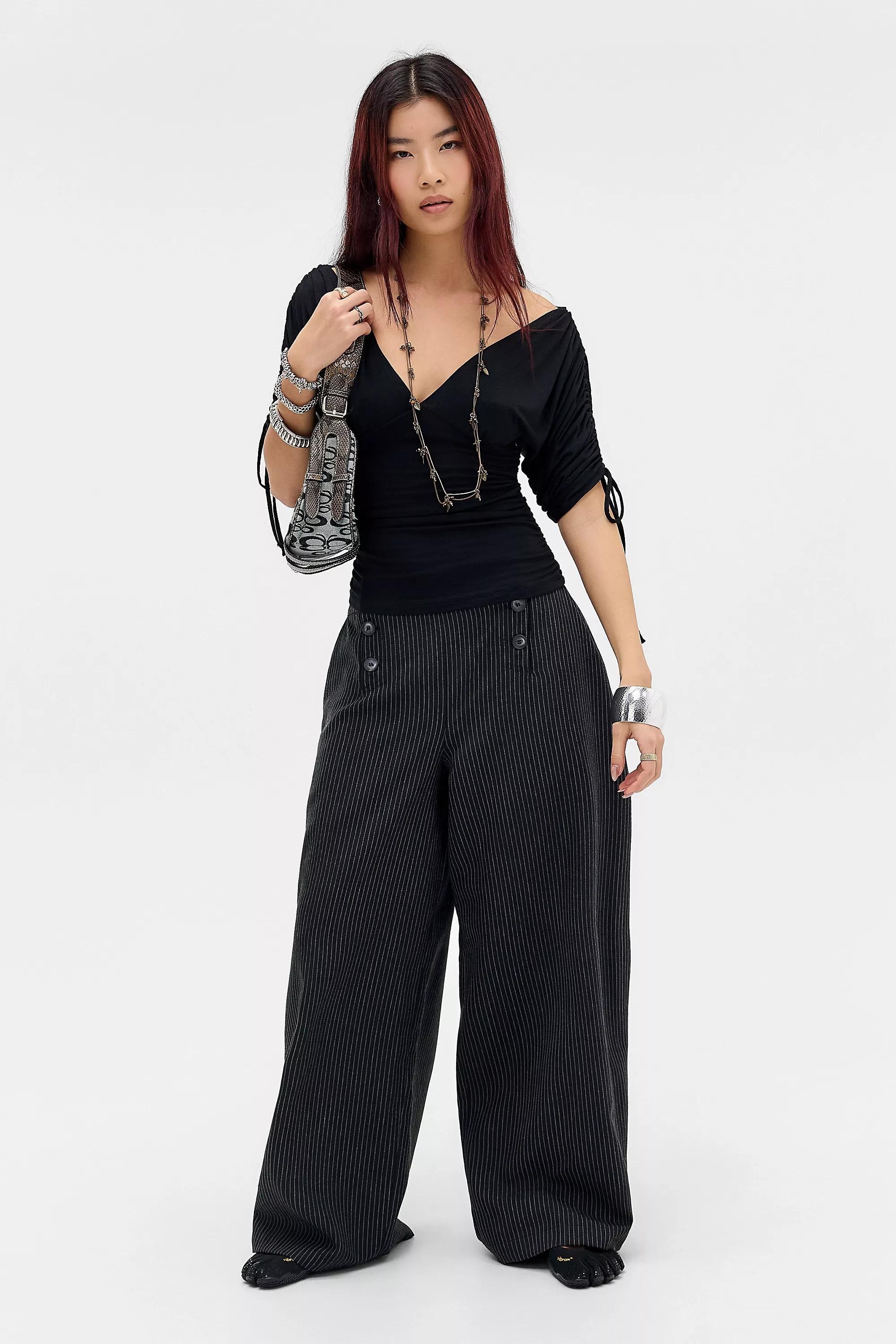 Black Silence + Noise Batwing Ruched Top, BLK, large image number 2