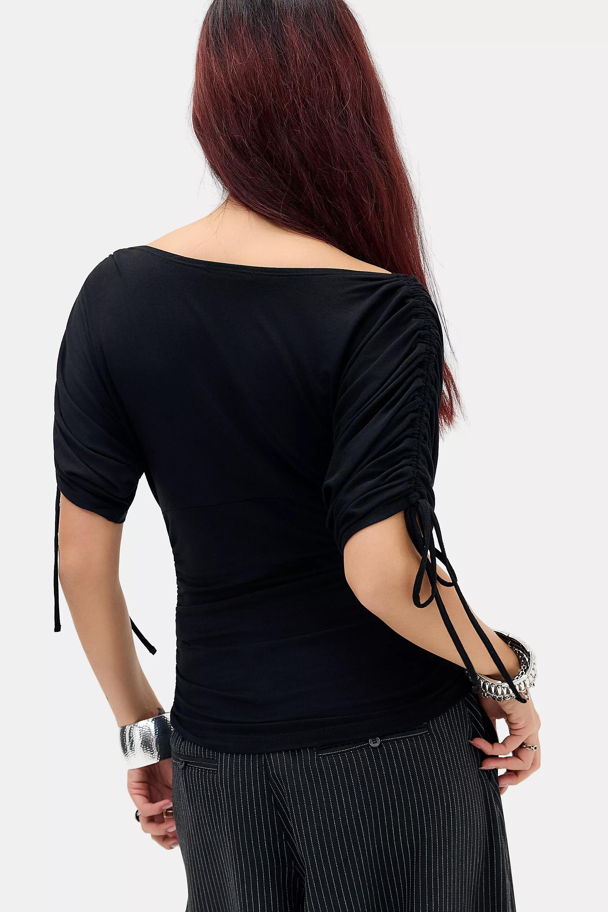 Black Silence + Noise Batwing Ruched Top, BLK, large image number 3