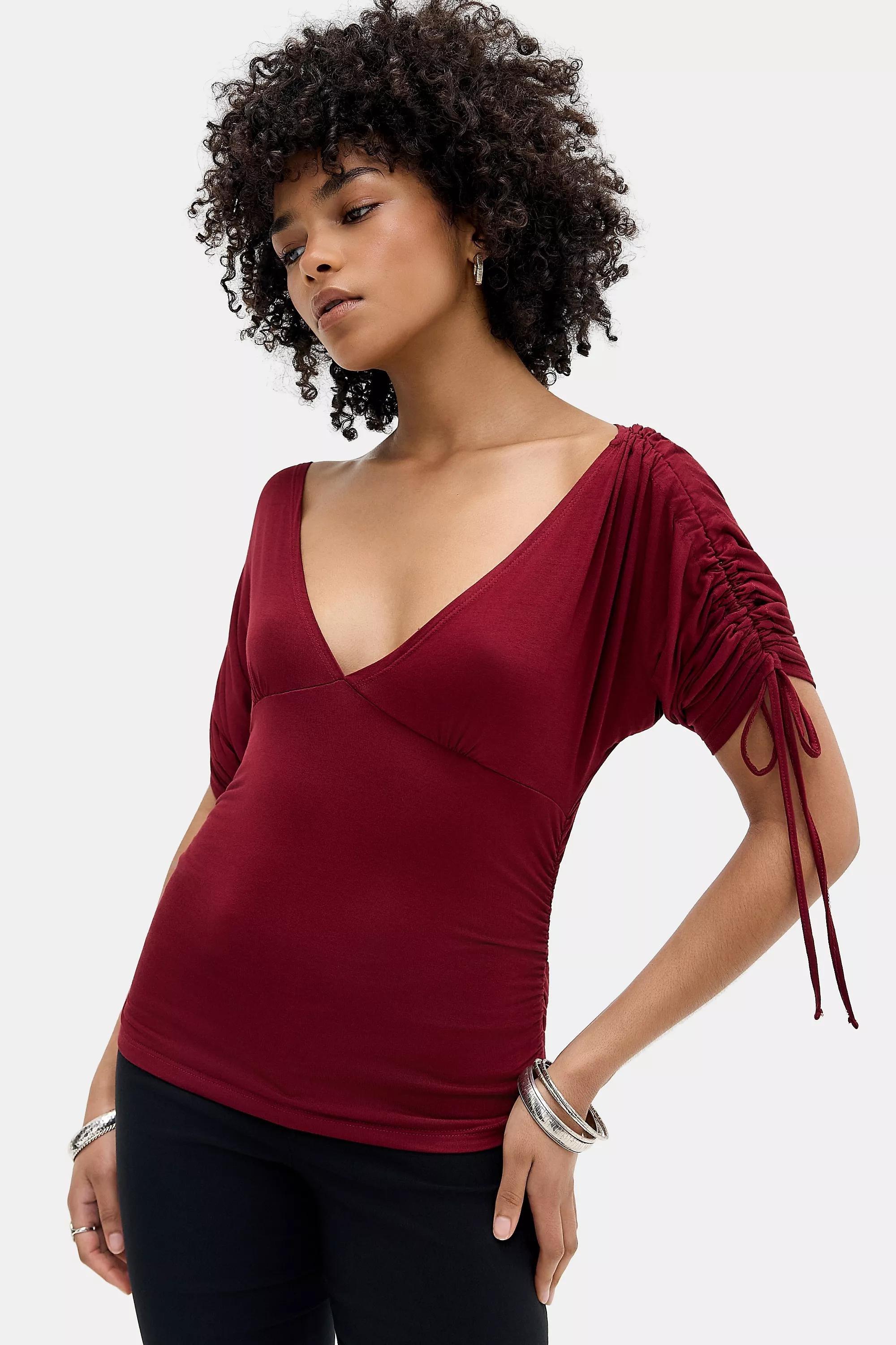 Wine Silence + Noise Batwing Ruched Top, WINE, large image number 0
