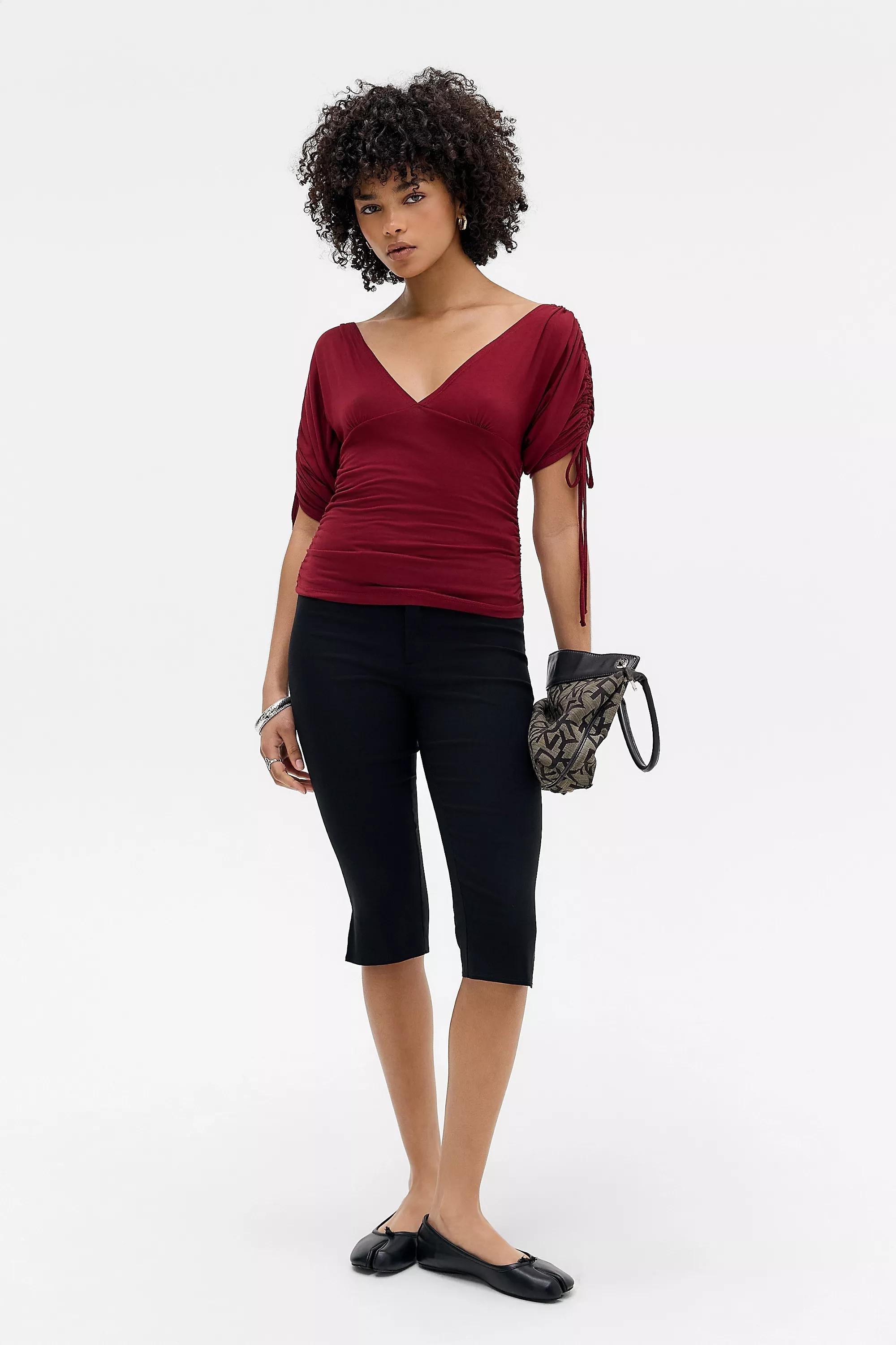 Wine Silence + Noise Batwing Ruched Top, WINE, large image number 2