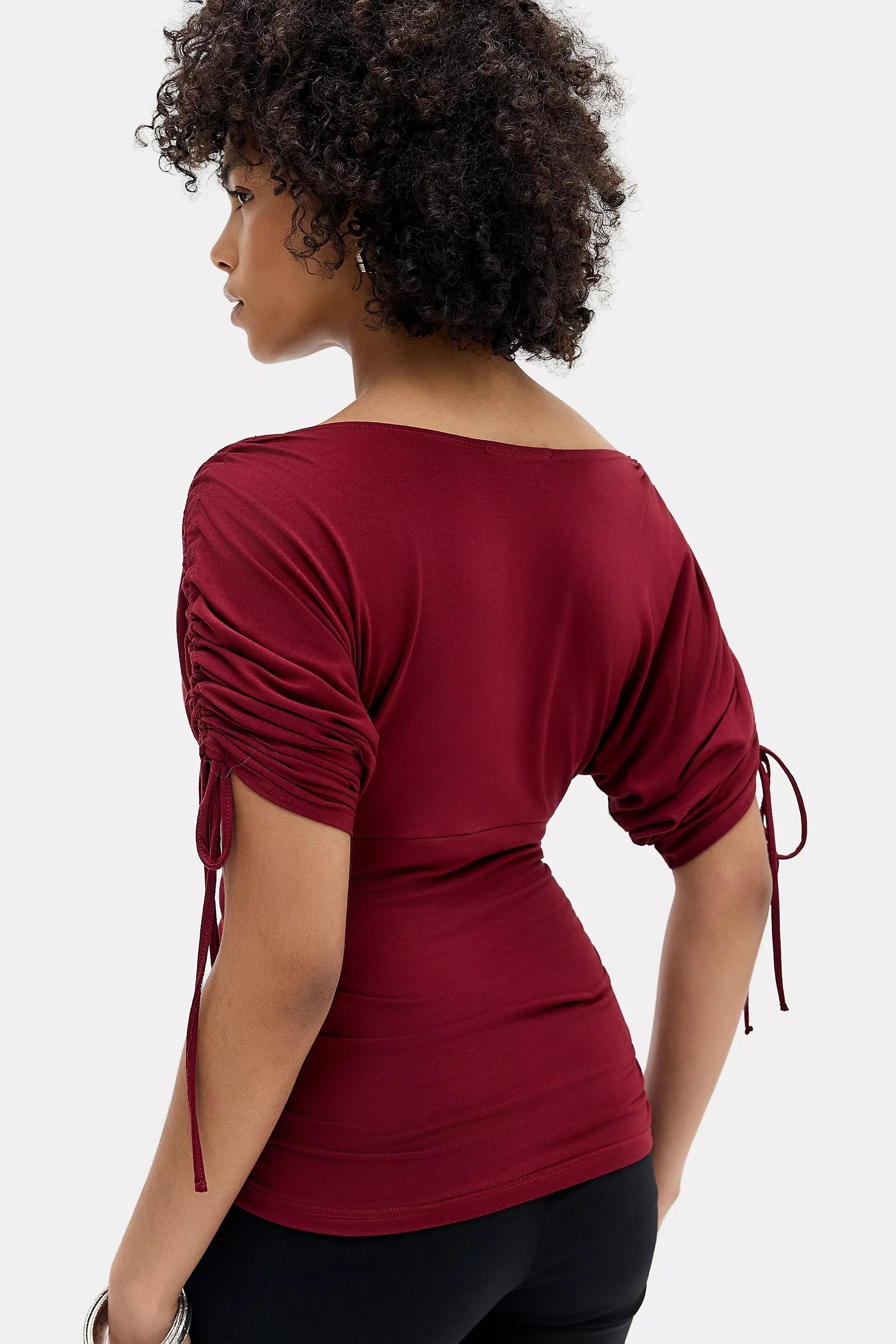 Wine Silence + Noise Batwing Ruched Top, WINE, large image number 3
