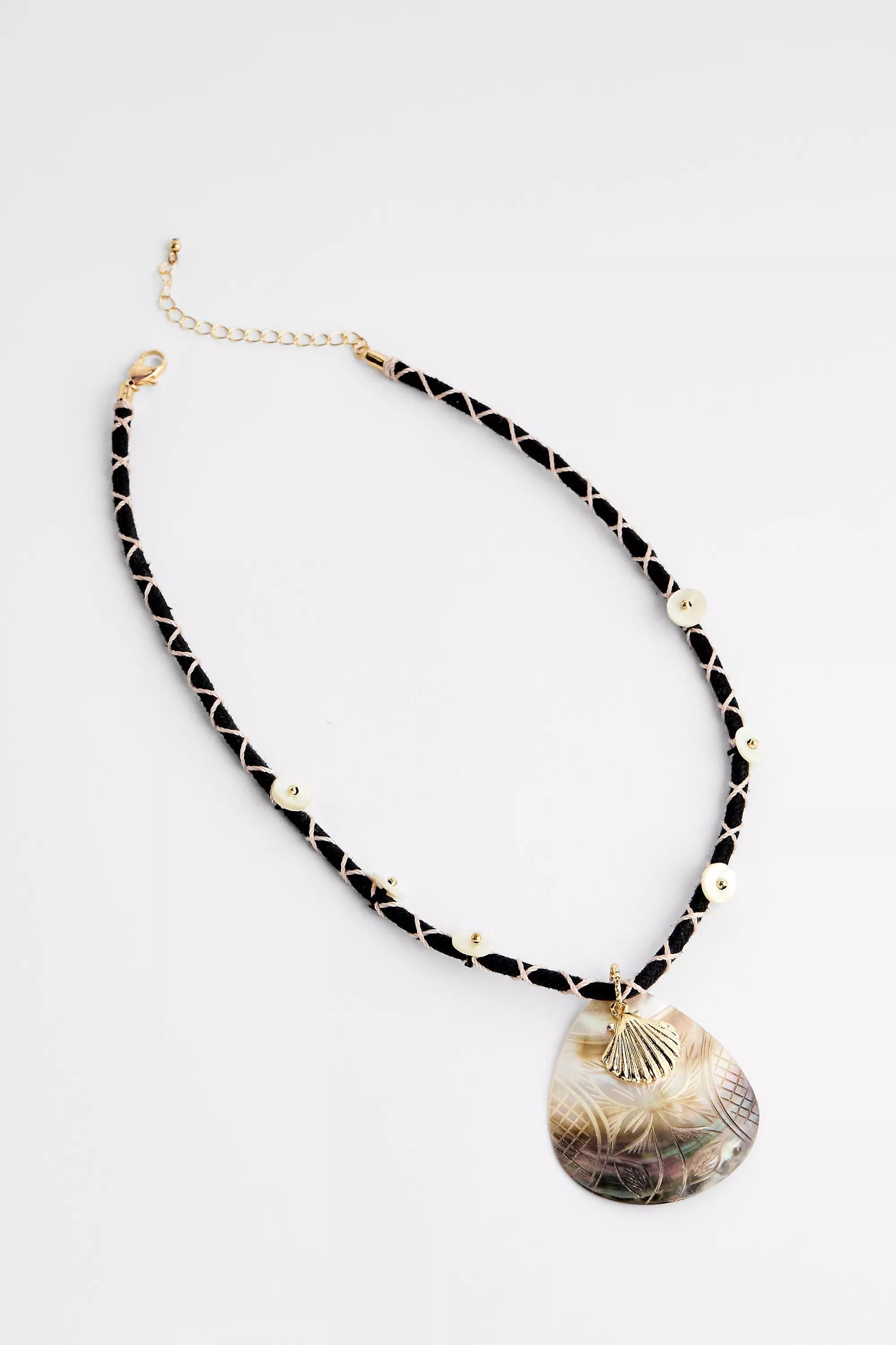 Gold Silence + Noise Etched Shell Charm Rope Necklace, GOLD, medium