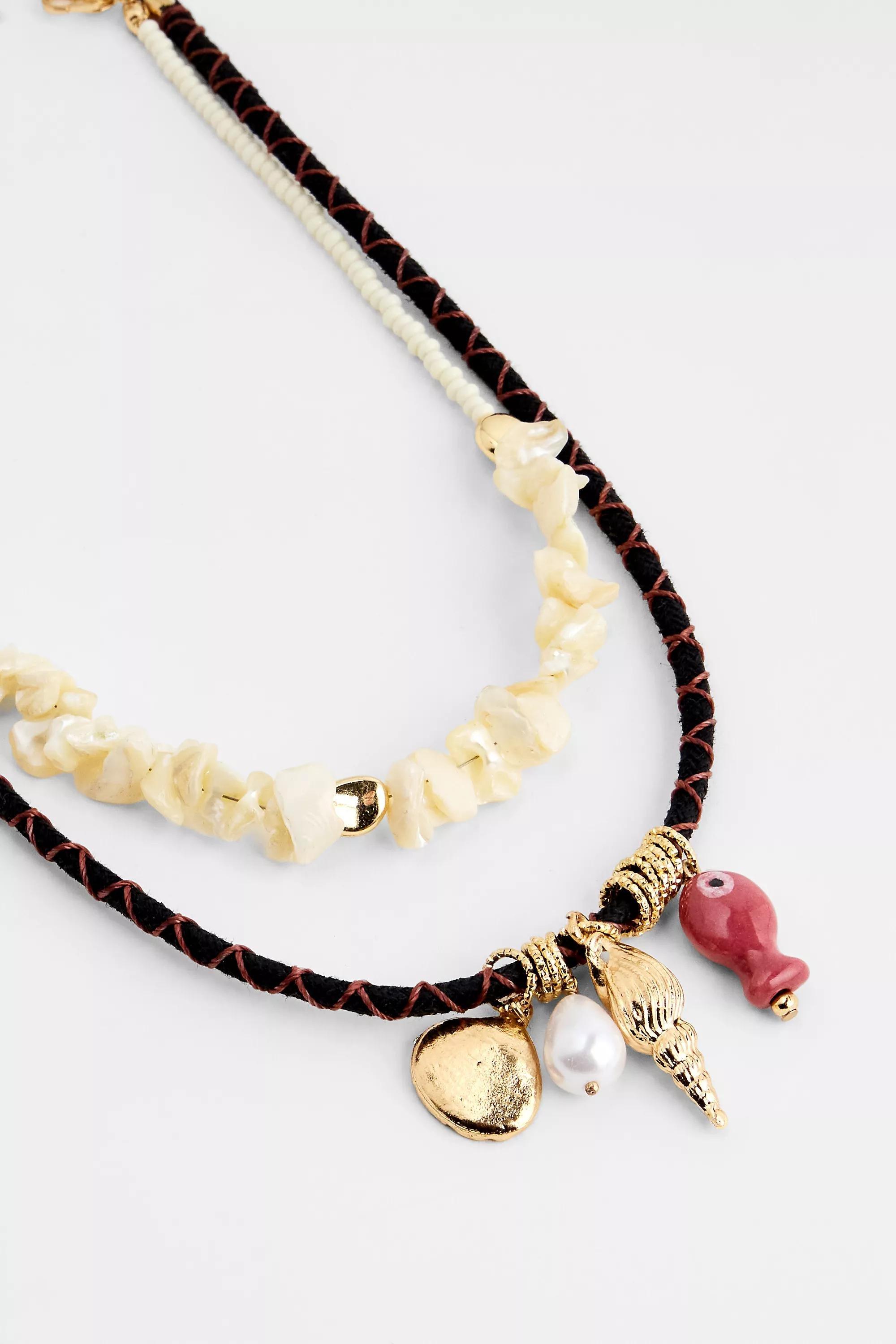 Gold Silence + Noise Double Layer Fish Charm Rope Necklace, GOLD, large image number 2