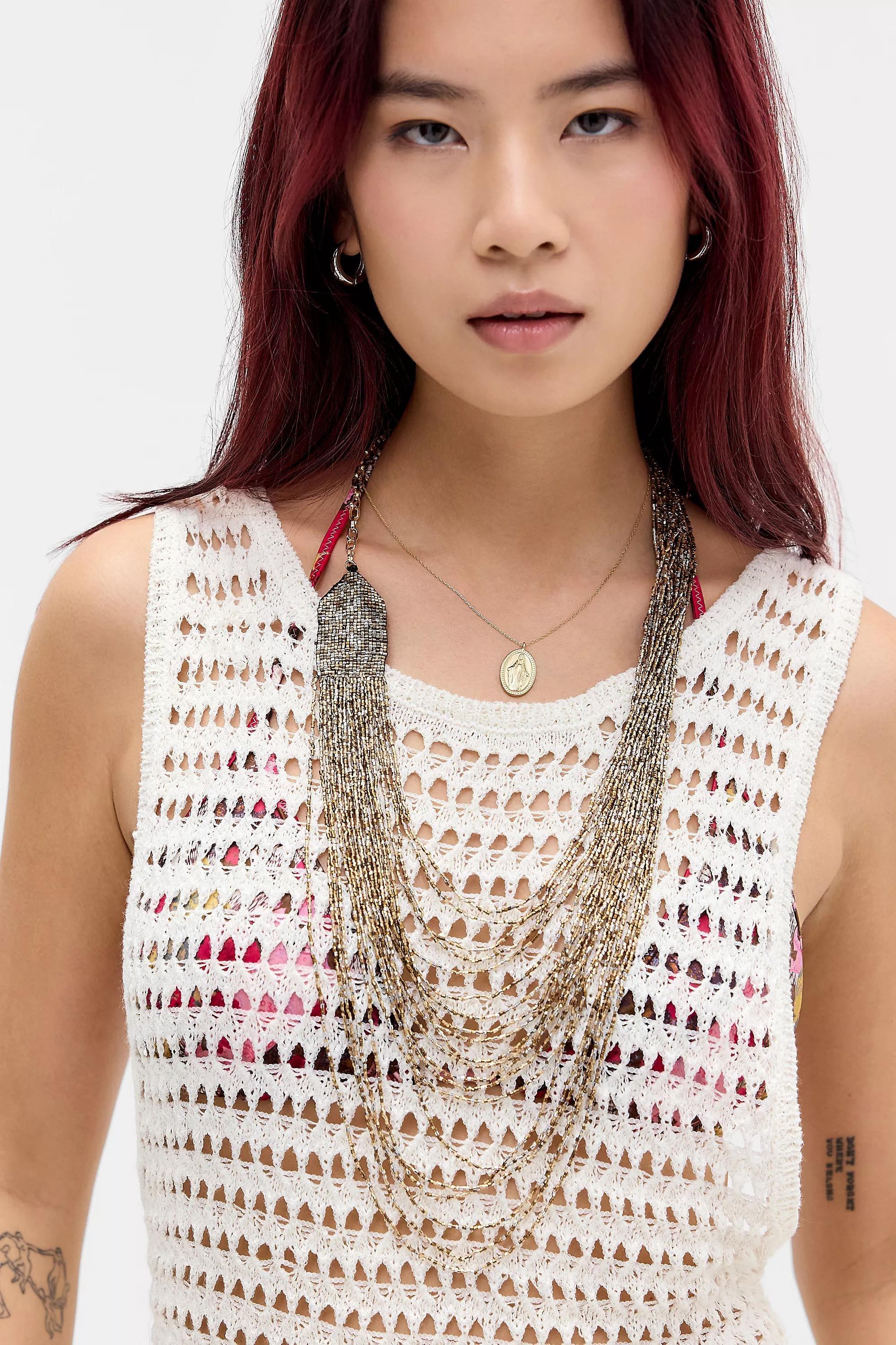 Gold Silence + Noise Longline Layered Drape Necklace, GOLD, medium