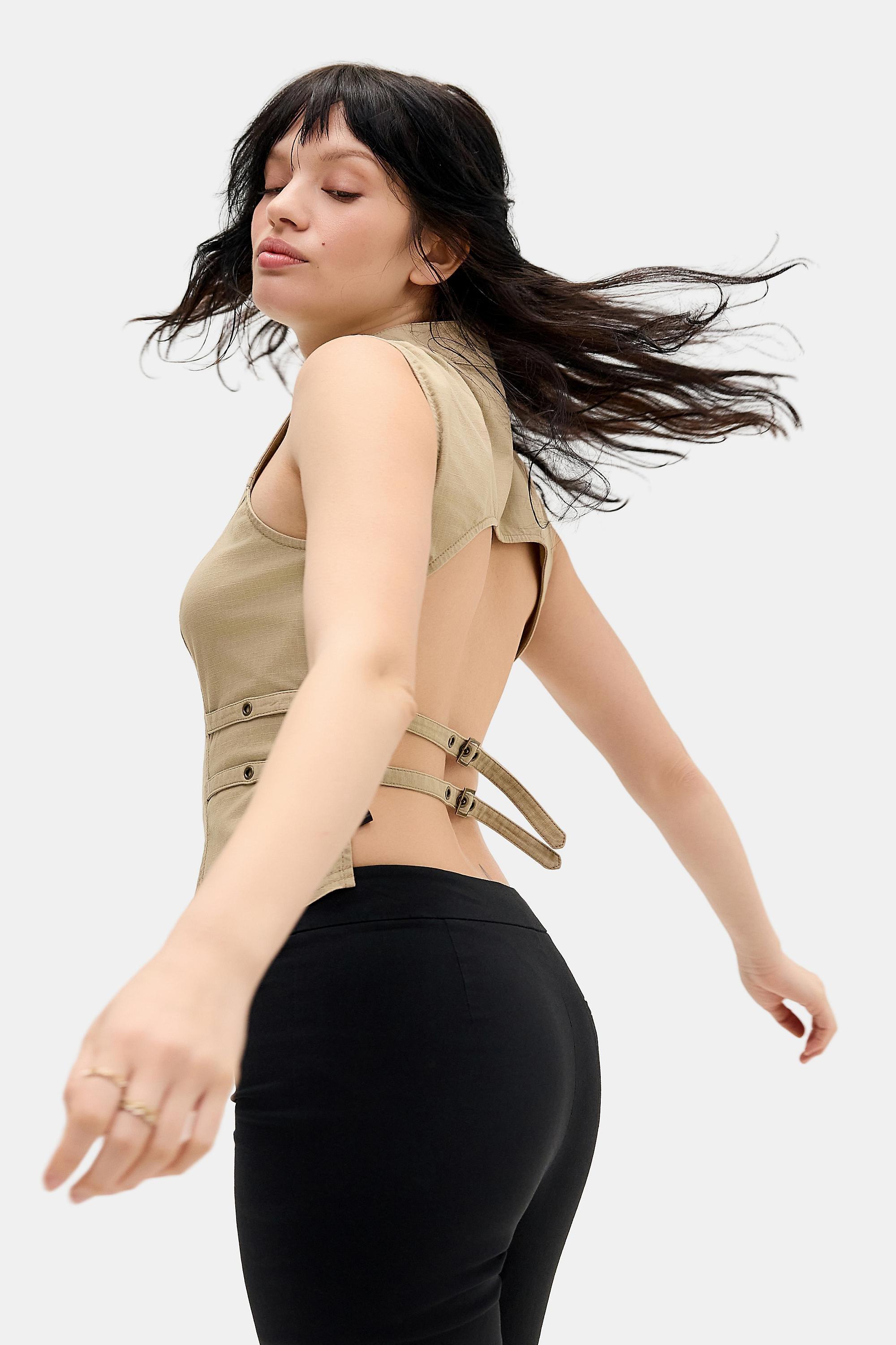 Brown Silence + Noise Nia Backless Ripstop Top, BRN, large image number 3