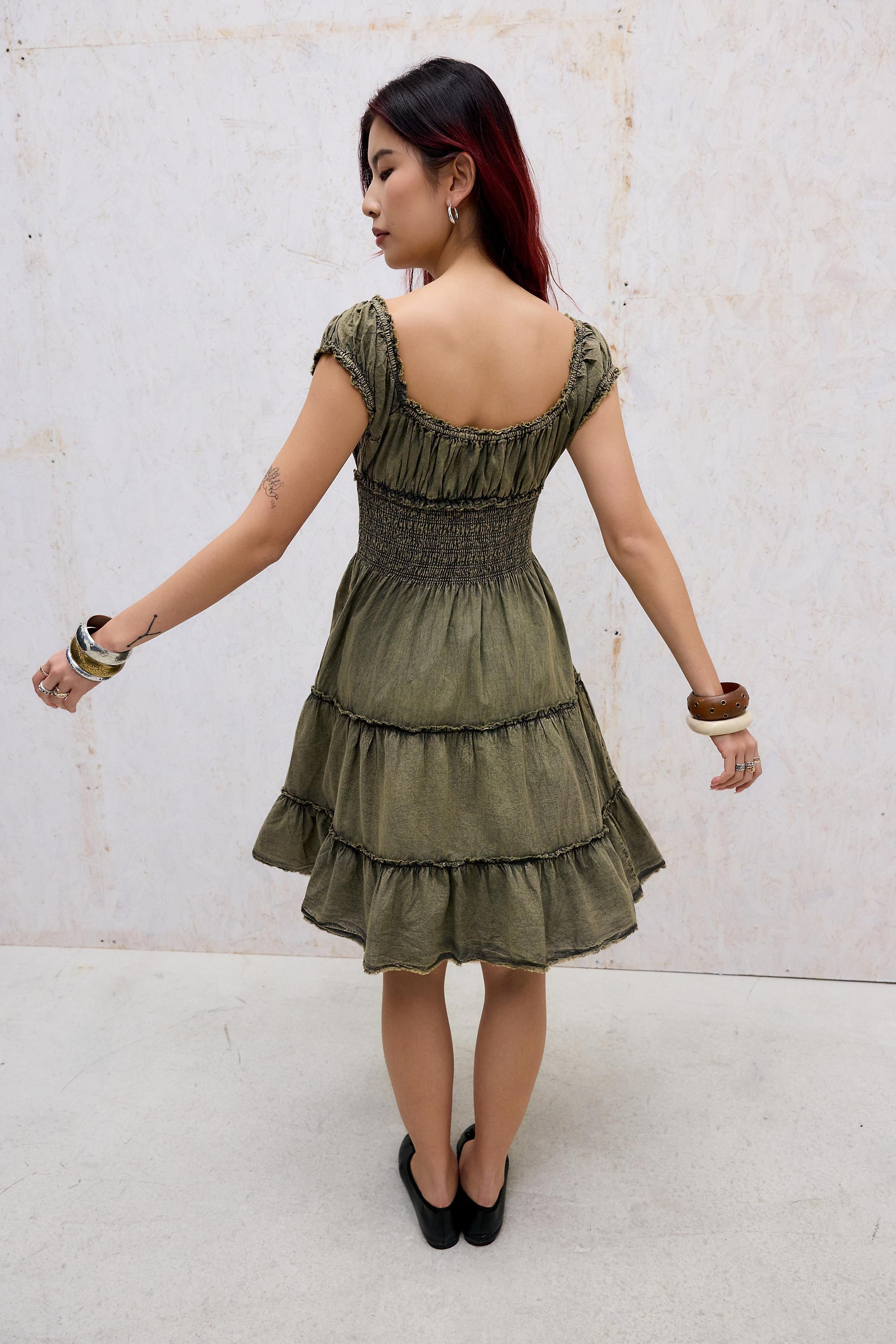 DARK GREEN Kimchi Blue Samira Acid Wash Awkward Midi Dress, D GREEN, large image number 3