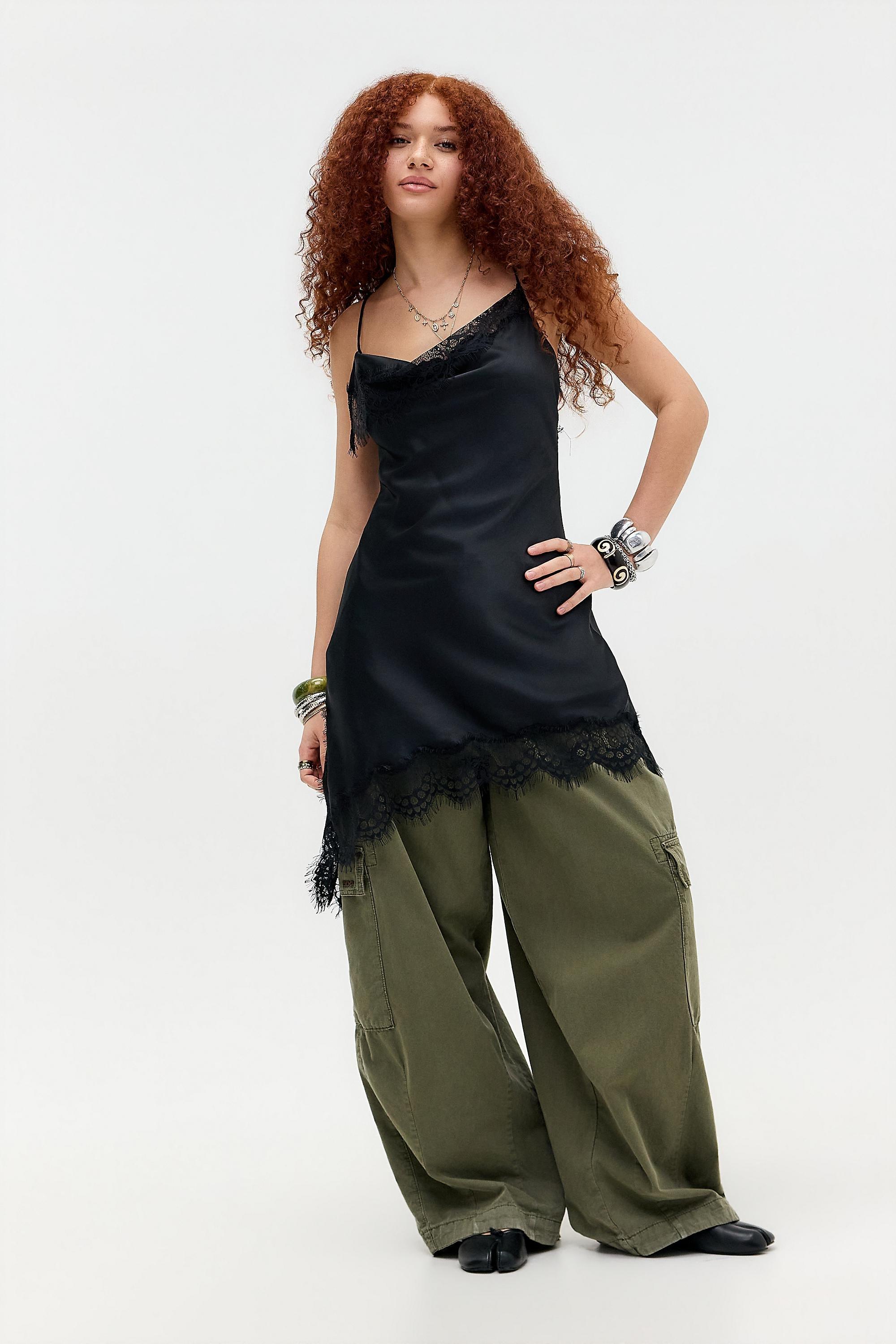 Black Uo Satin And Lace Slip Dress, A301_0506, large image number 1